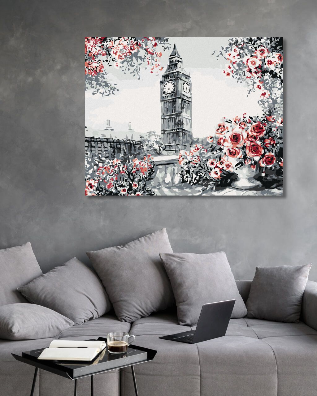zuty Malování podle čísel - BIG BEN OBKLOPENÝ RŮŽEMA - Rozměr: 40x50 cm, Rámování: Varianta: vypnuté plátno na rám - obrázek 9