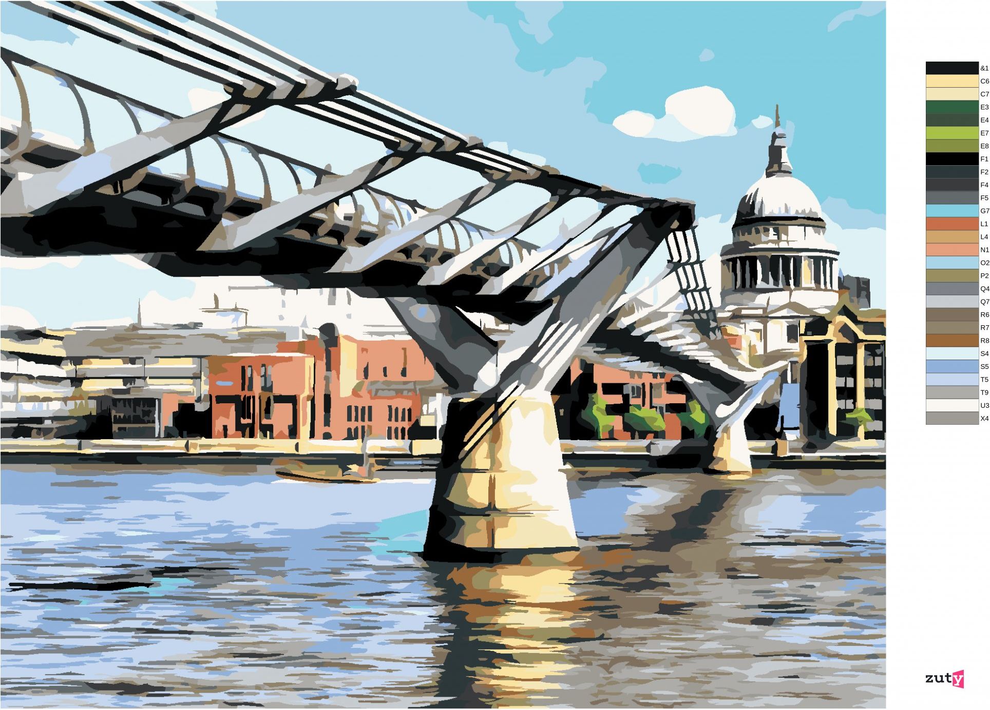 zuty Malování podle čísel - MILLENNIUM BRIDGE V LONDÝNĚ - Rozměr: 40x50 cm, Rámování: Varianta: bez rámu a bez vypnutí plátna - obrázek 7