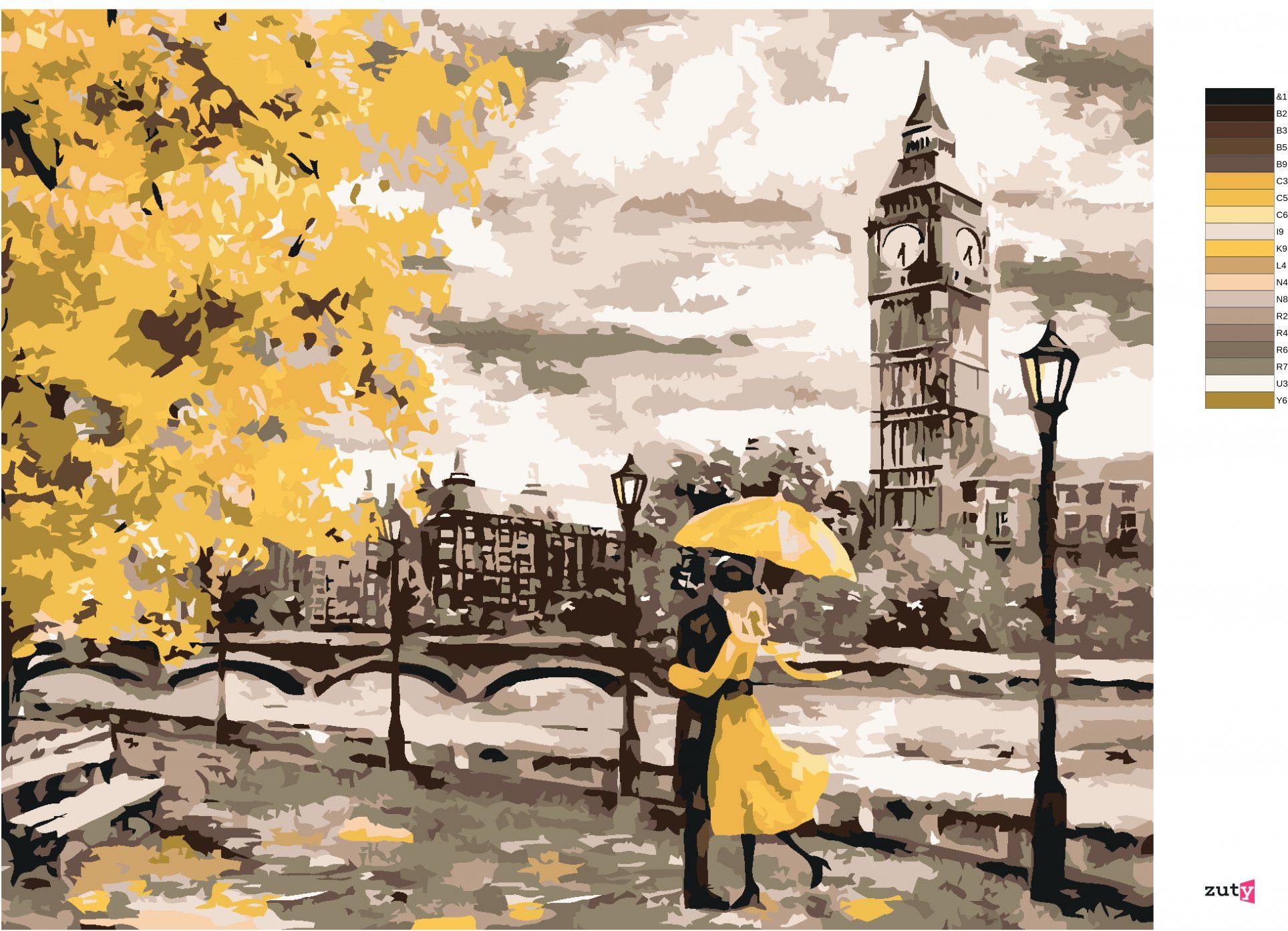 zuty Malování podle čísel - PÁR VE ŽLUTÉM LONDÝNĚ - Rozměr: 40x50 cm, Rámování: Varianta: vypnuté plátno na rám - obrázek 2