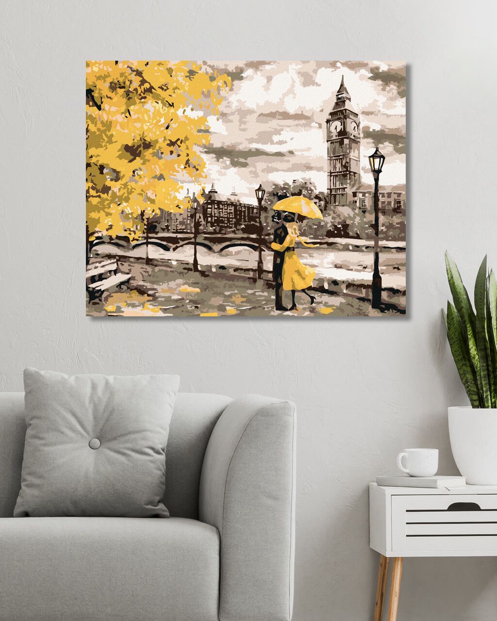 zuty Malování podle čísel - PÁR VE ŽLUTÉM LONDÝNĚ - Rozměr: 40x50 cm, Rámování: Varianta: vypnuté plátno na rám - obrázek 3