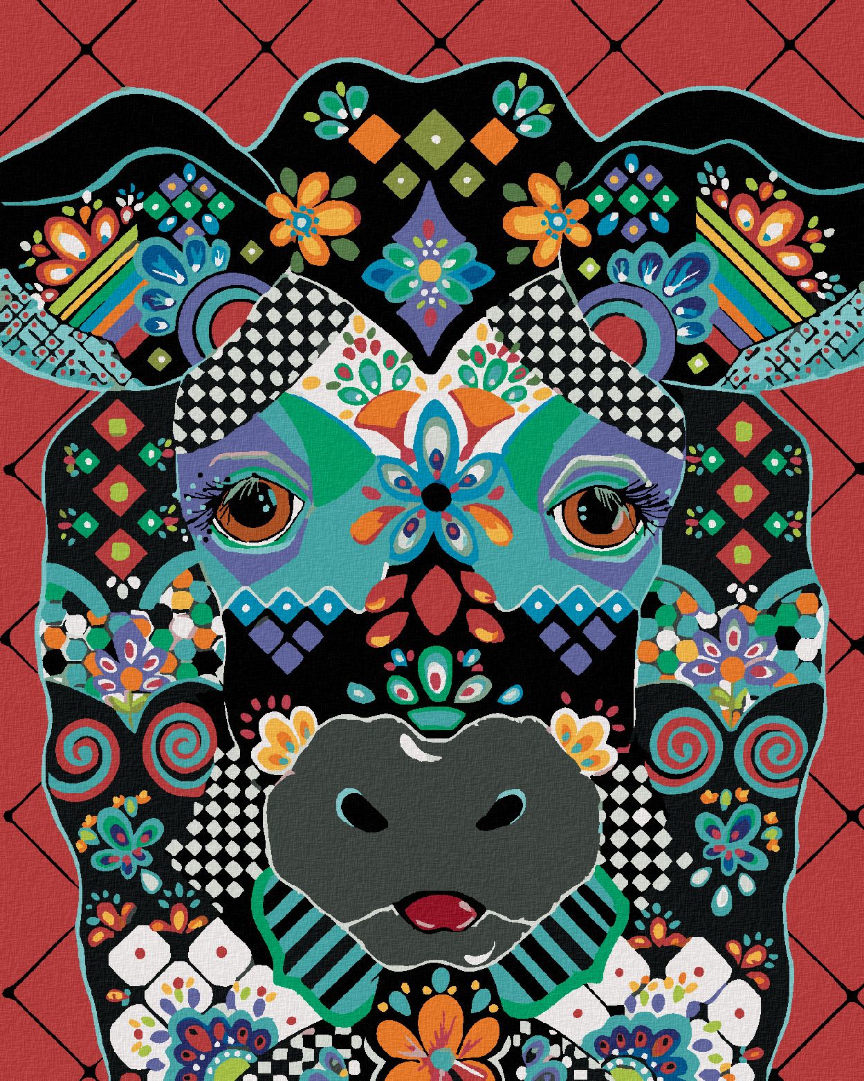 zuty Malování podle čísel - KRÁVA (JONNA JAMES) - Rozměr: 40x50 cm, Rámování: Varianta: bez rámu a bez vypnutí plátna - obrázek 1
