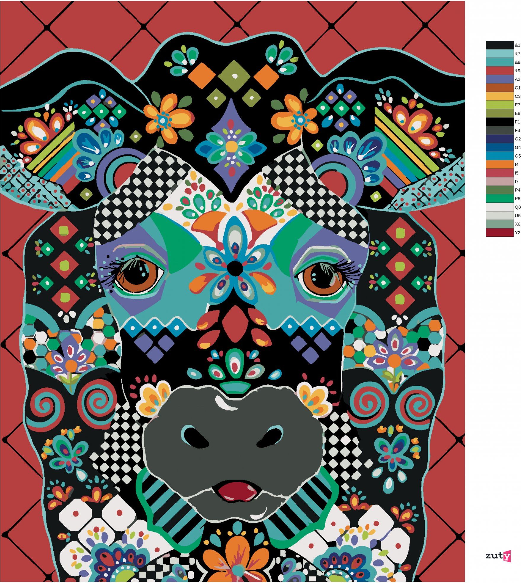 zuty Malování podle čísel - KRÁVA (JONNA JAMES) - Rozměr: 40x50 cm, Rámování: Varianta: vypnuté plátno na rám - obrázek 7