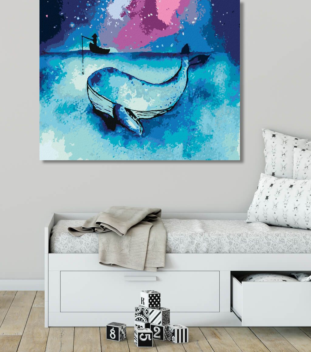 zuty Malování podle čísel - VELRYBA A RYBÁŘ NA LOĎCE - Rozměr: 40x50 cm, Rámování: Varianta: vypnuté plátno na rám - obrázek 6