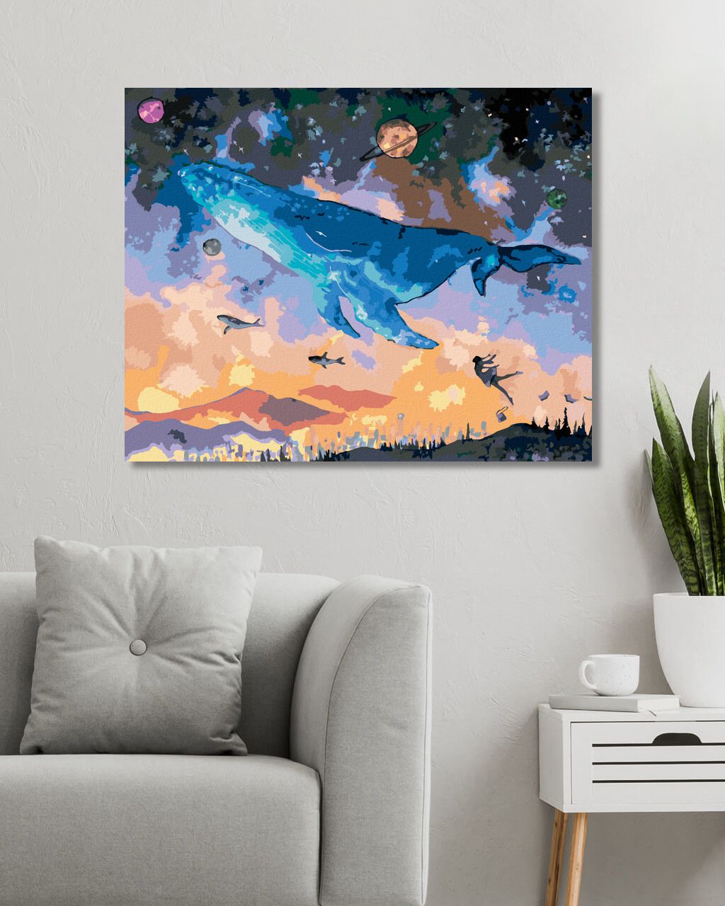 zuty Malování podle čísel - VELRYBA POTÁPĚJÍCÍ SE DO FANTASY VESMÍRU - Rozměr: 40x50 cm, Rámování: Varianta: vypnuté plátno na rám - obrázek 4