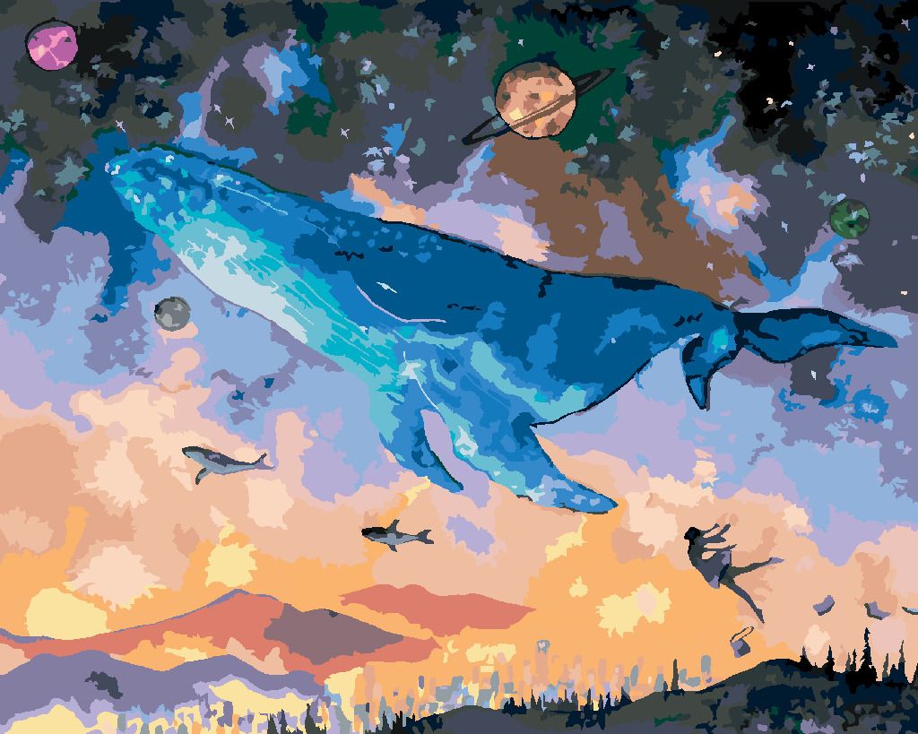 zuty Malování podle čísel - VELRYBA POTÁPĚJÍCÍ SE DO FANTASY VESMÍRU - Rozměr: 40x50 cm, Rámování: Varianta: vypnuté plátno na rám - obrázek 8