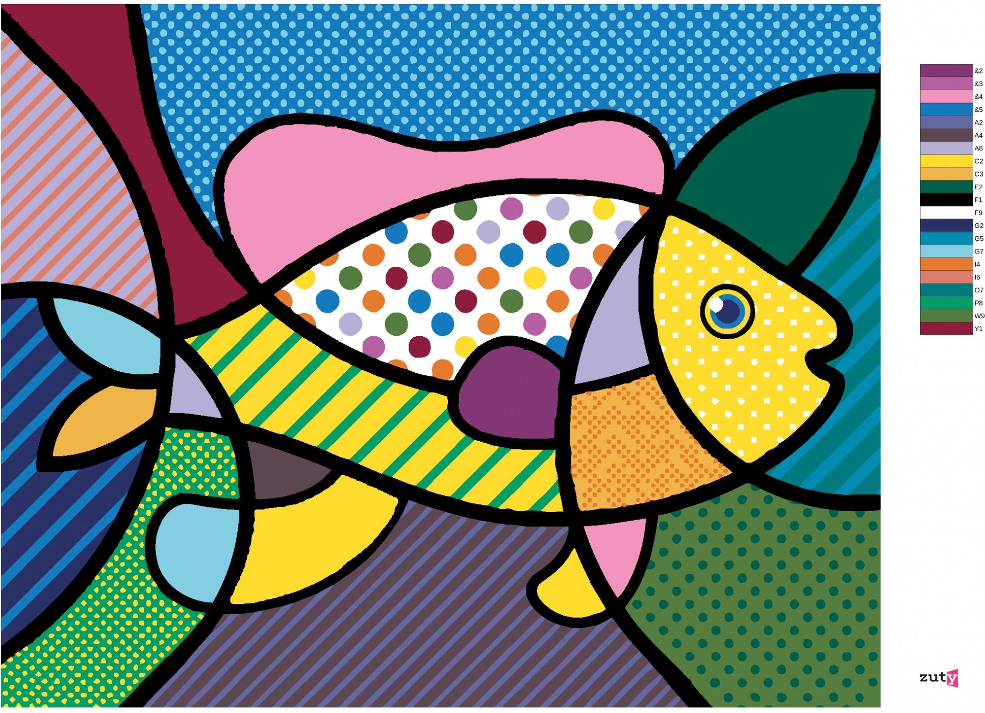 zuty Malování podle čísel - POP-ART RYBA - Rozměr: 40x50 cm, Rámování: Varianta: bez rámu a bez vypnutí plátna - obrázek 10