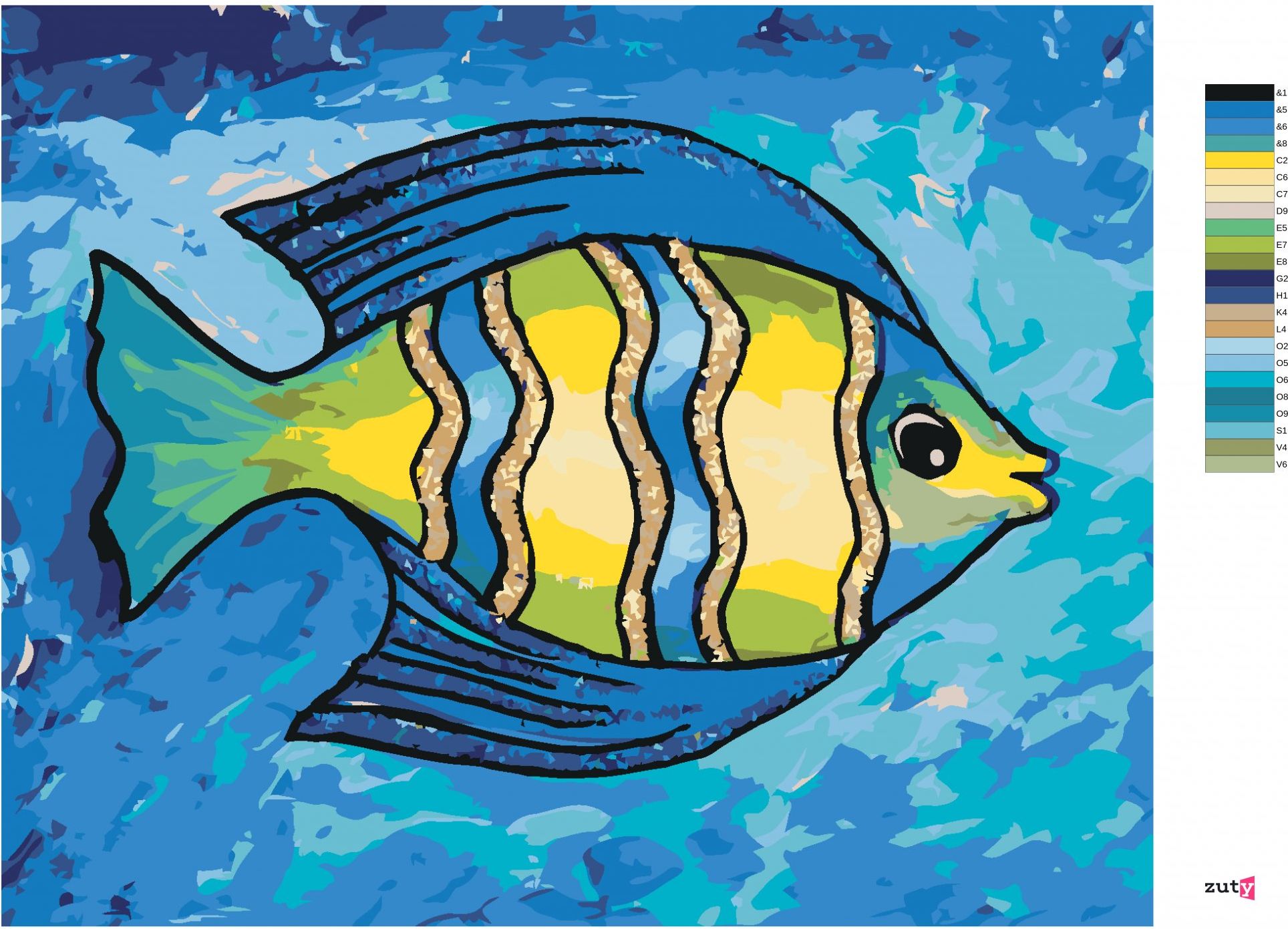 zuty Malování podle čísel - ŽLUTOMODRÁ RYBKA - Rozměr: 40x50 cm, Rámování: Varianta: bez rámu a bez vypnutí plátna - obrázek 3
