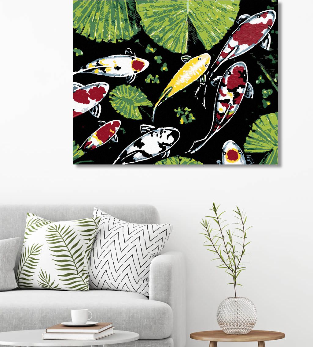 zuty Malování podle čísel - RYBY MEZI LISTY - Rozměr: 40x50 cm, Rámování: Varianta: vypnuté plátno na rám - obrázek 2