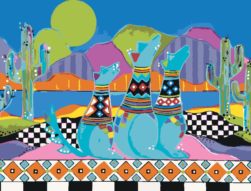 zuty Malování podle čísel - VYJÍCÍ PSI NA POUŠTI (JONNA JAMES) - Rozměr: 40x50 cm, Rámování: Varianta: bez rámu a bez vypnutí plátna - obrázek 2