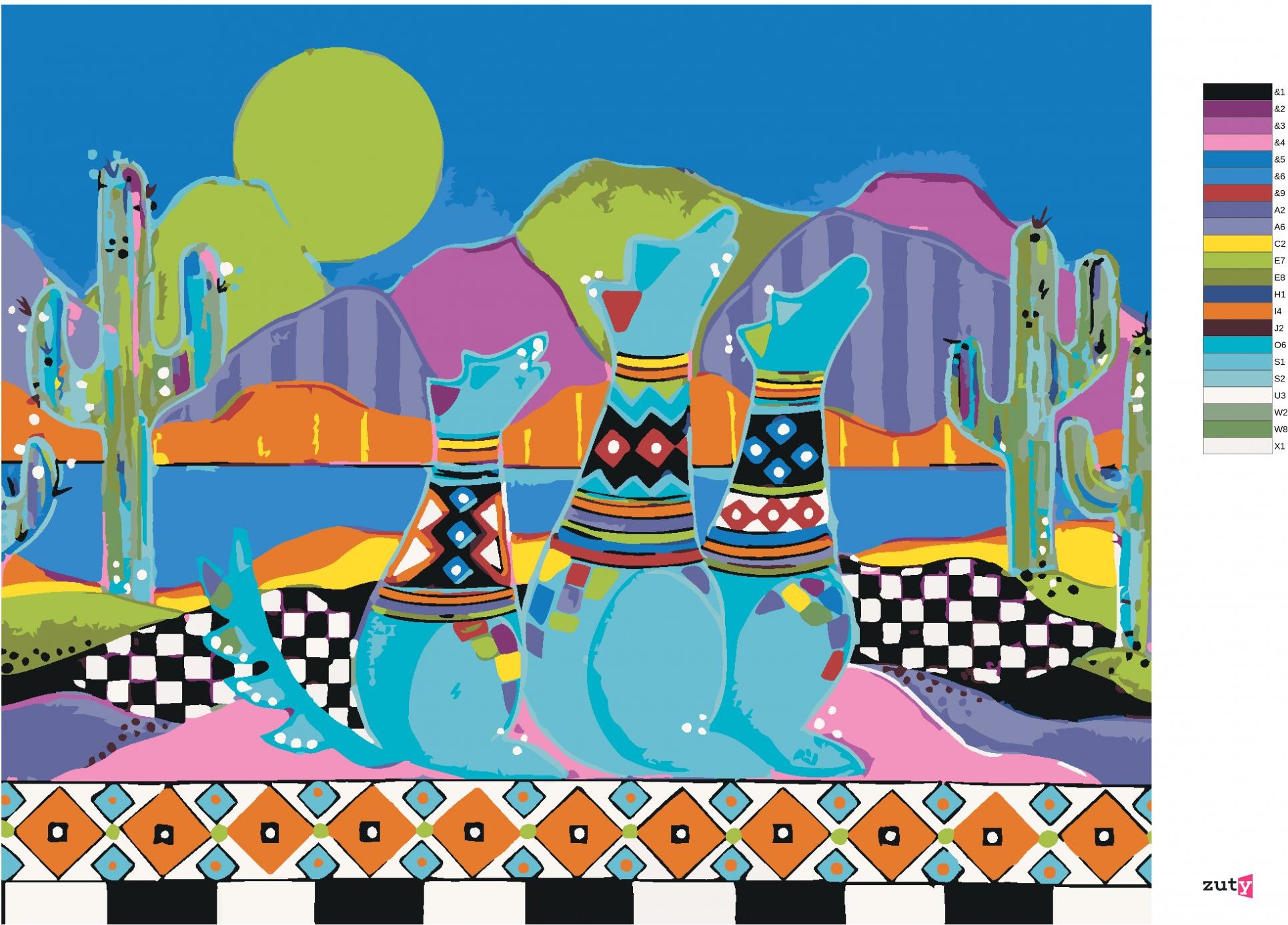zuty Malování podle čísel - VYJÍCÍ PSI NA POUŠTI (JONNA JAMES) - Rozměr: 40x50 cm, Rámování: Varianta: bez rámu a bez vypnutí plátna - obrázek 3