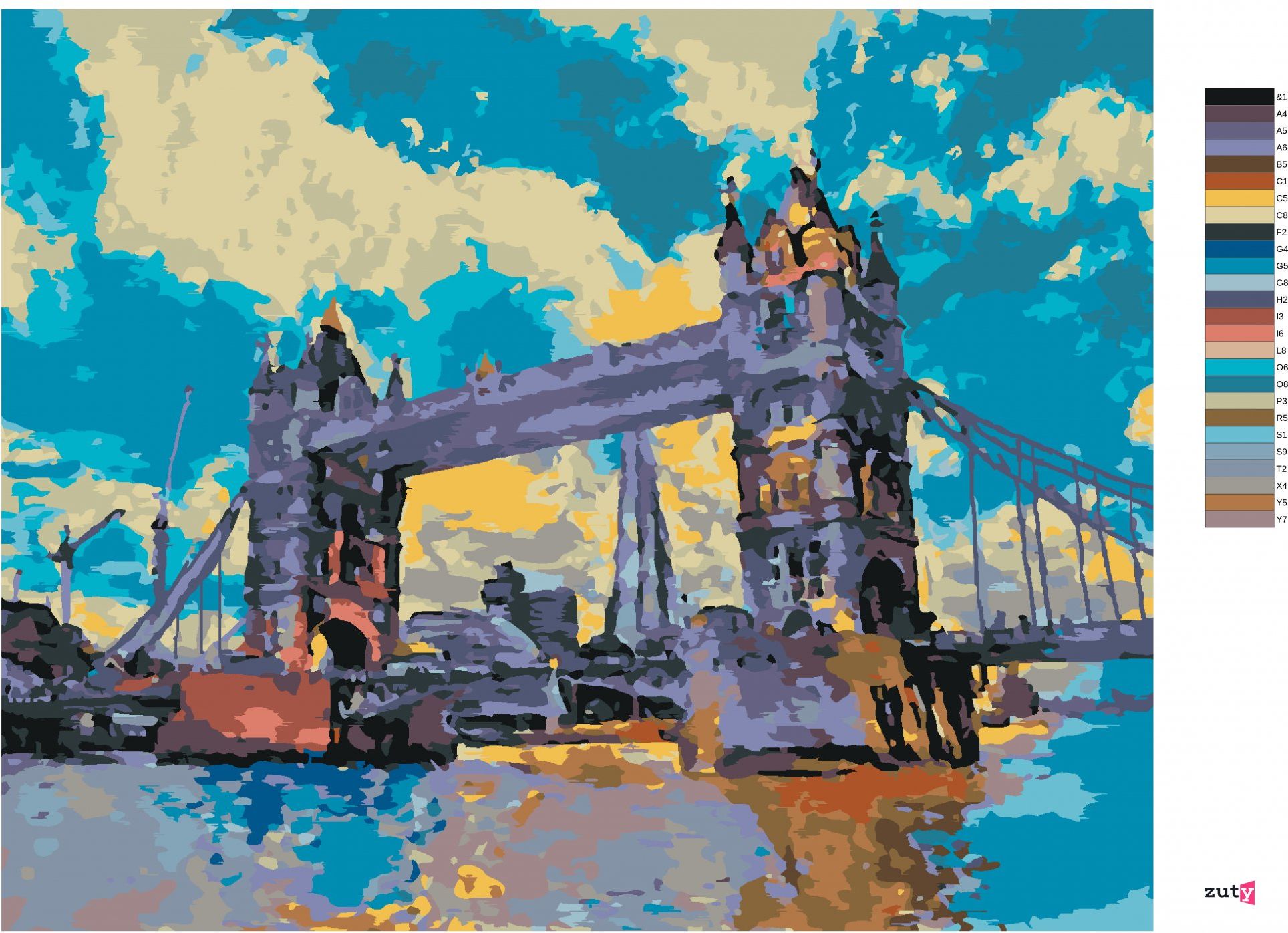 zuty Malování podle čísel - TOWER BRIDGE V LONDÝNĚ - Rozměr: 40x50 cm, Rámování: Varianta: vypnuté plátno na rám - obrázek 7