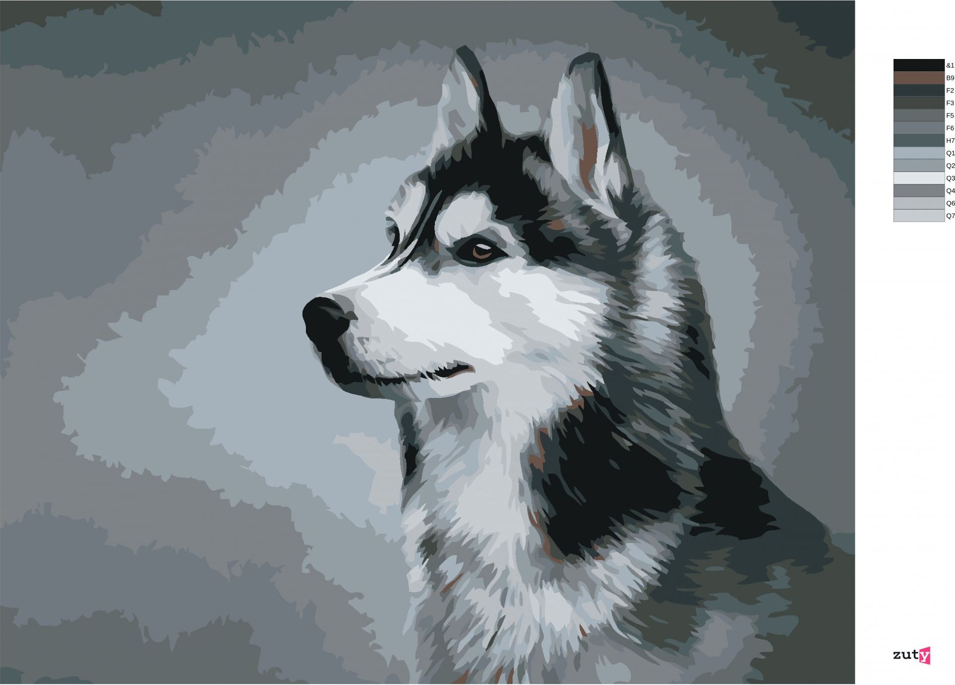 zuty Malování podle čísel - SIBIŘSKÝ HUSKY - Rozměr: 40x50 cm, Rámování: Varianta: bez rámu a bez vypnutí plátna - obrázek 3