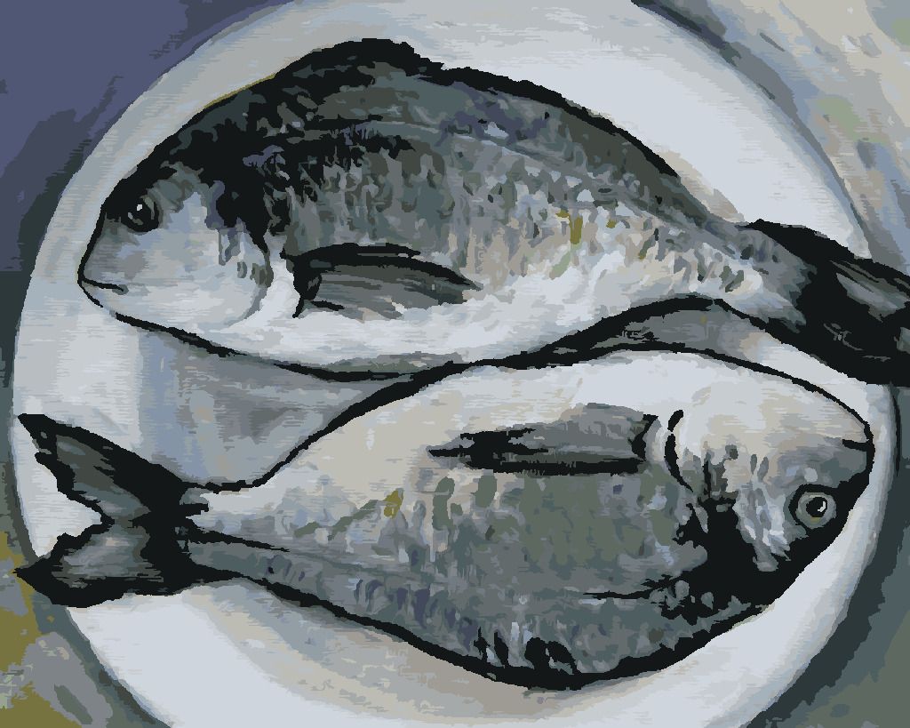 zuty Malování podle čísel - RYBY NA TALÍŘI - Rozměr: 40x50 cm, Rámování: Varianta: vypnuté plátno na rám - obrázek 2