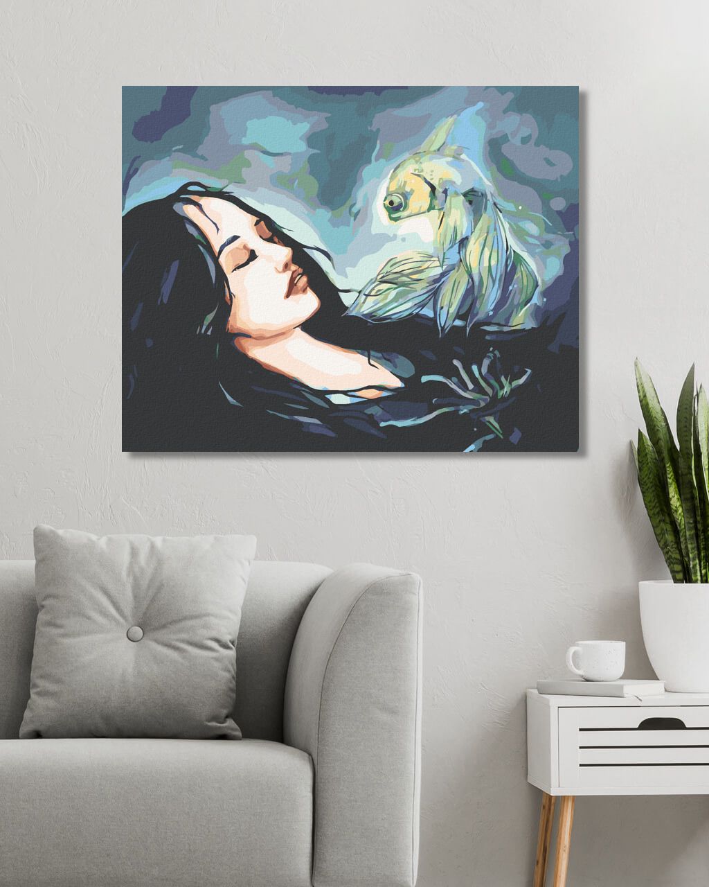 zuty Malování podle čísel - ŽENA A RYBKA - Rozměr: 40x50 cm, Rámování: Varianta: bez rámu a bez vypnutí plátna - obrázek 4