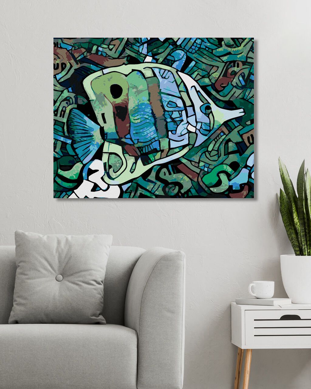 zuty Malování podle čísel - ZELENÁ ABSTRAKTNÍ RYBA - Rozměr: 40x50 cm, Rámování: Varianta: vypnuté plátno na rám - obrázek 3