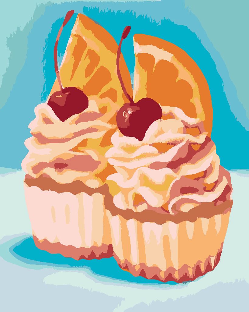 zuty Malování podle čísel - CUPCAKE S POMERANČEM A TŘEŠNÍ (MYROSLAVA VOLOSCHUK) - Rozměr: 40x50 cm, Rámování: Varianta: bez rámu a bez vypnutí plátna - obrázek 6