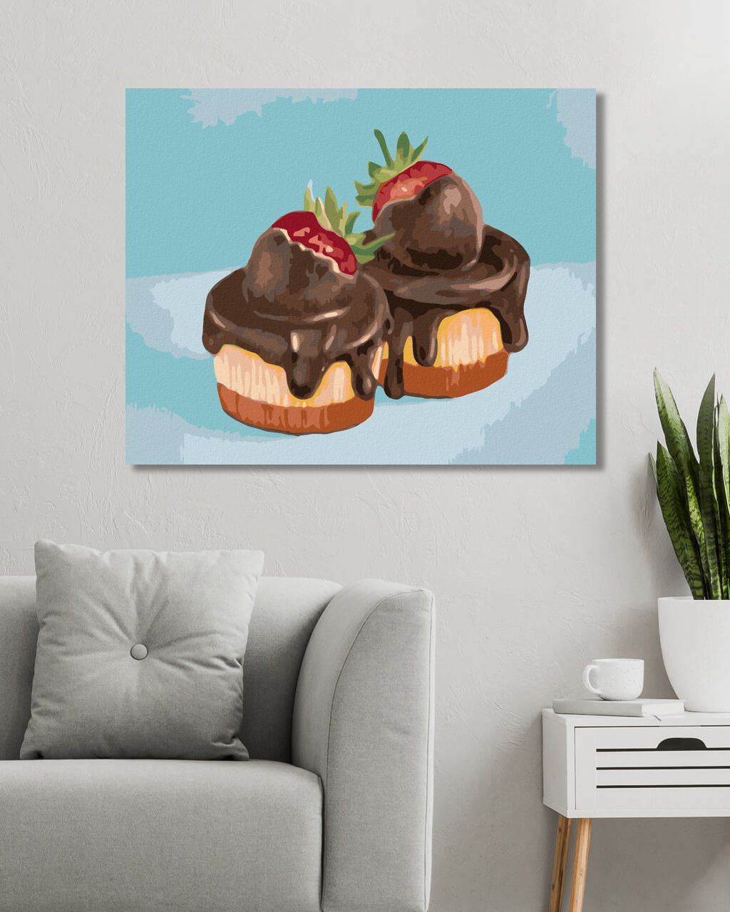 zuty Malování podle čísel - DORTÍK S JAHODOU A ČOKOLÁDOVOU POLEVOU (MYROSLAVA VOLOSCHUK) - Rozměr: 40x50 cm, Rámování: Varianta: bez rámu a bez vypnutí plátna - obrázek 4