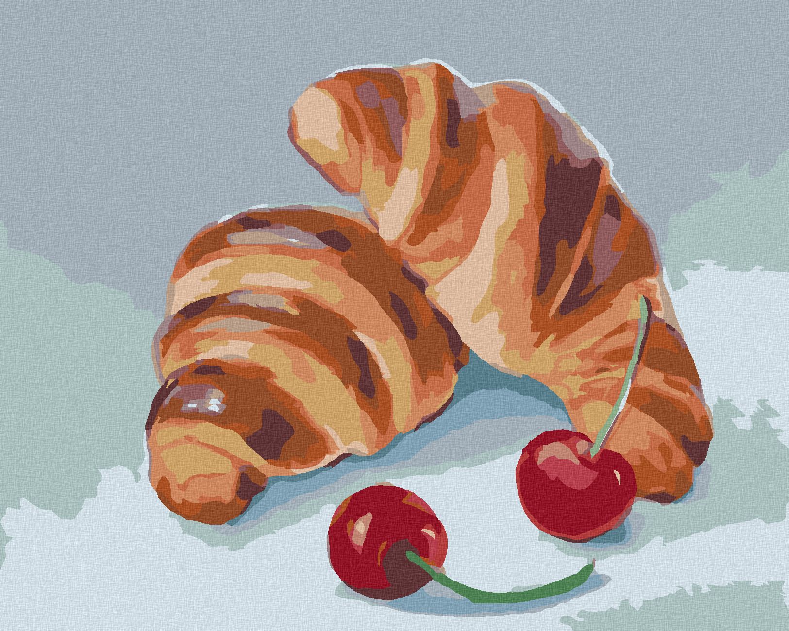 zuty Malování podle čísel - CROISSANT A TŘEŠNĚ (MYROSLAVA VOLOSCHUK) - Rozměr: 40x50 cm, Rámování: Varianta: vypnuté plátno na rám - obrázek 1