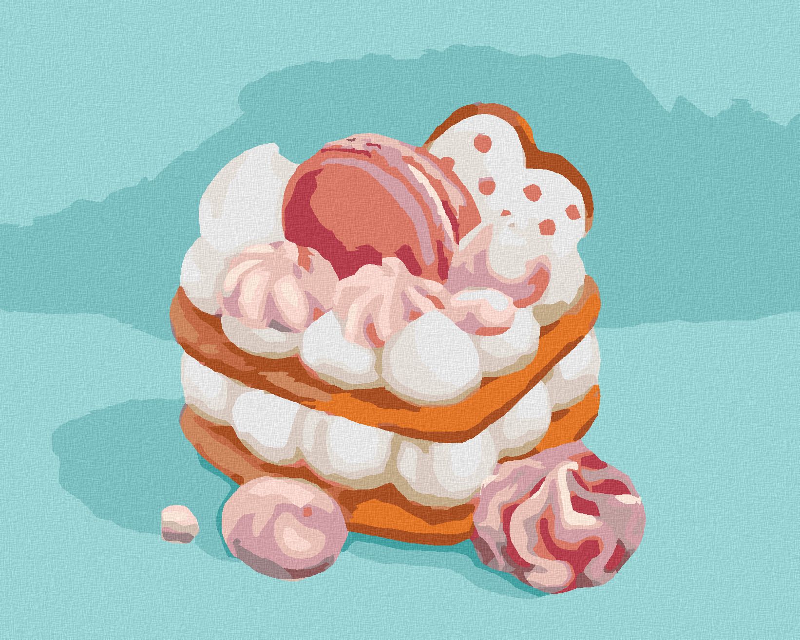 zuty Malování podle čísel - ZÁKUSEK S MARSHMALLOW (MYROSLAVA VOLOSCHUK) - Rozměr: 40x50 cm, Rámování: Varianta: bez rámu a bez vypnutí plátna - obrázek 1
