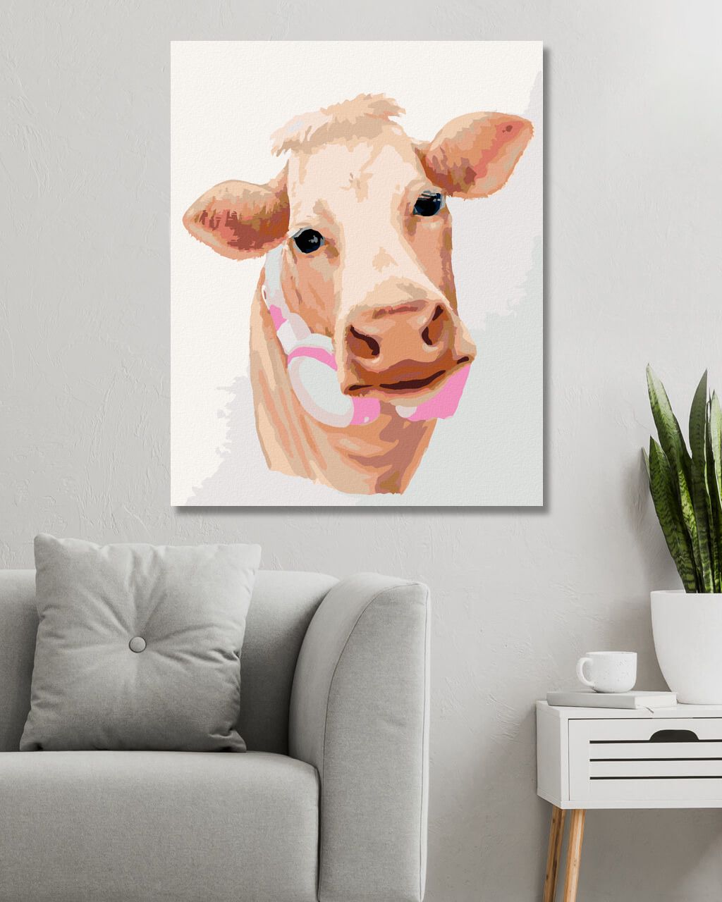 zuty Malování podle čísel - KRÁVA SE SLUCHÁTKY (MYROSLAVA VOLOSCHUK) - Rozměr: 40x50 cm, Rámování: Varianta: vypnuté plátno na rám - obrázek 5