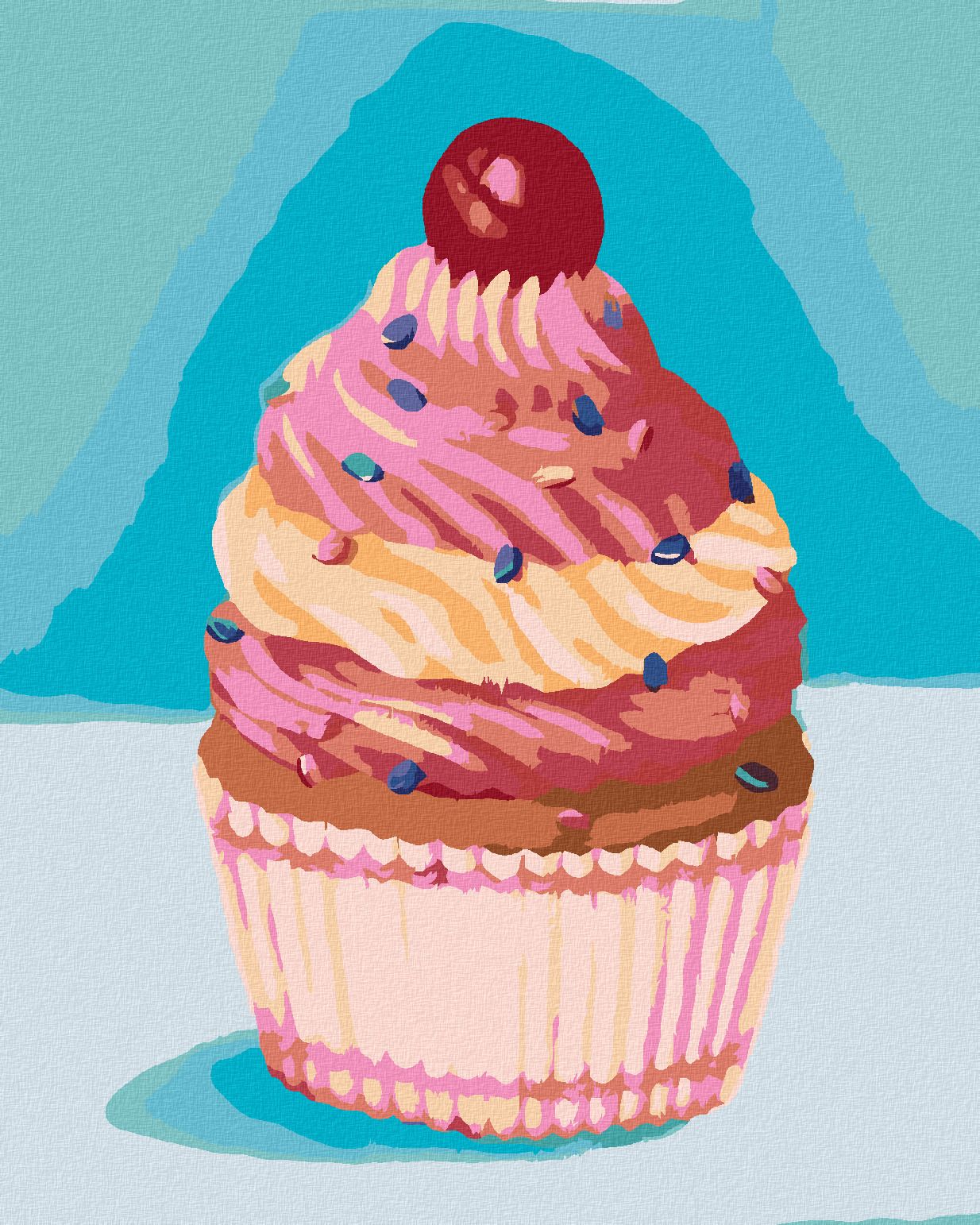 zuty Malování podle čísel - CUPCAKE S RŮŽOVÝM KRÉMEM (MYROSLAVA VOLOSCHUK) - Rozměr: 40x50 cm, Rámování: Varianta: vypnuté plátno na rám - obrázek 1