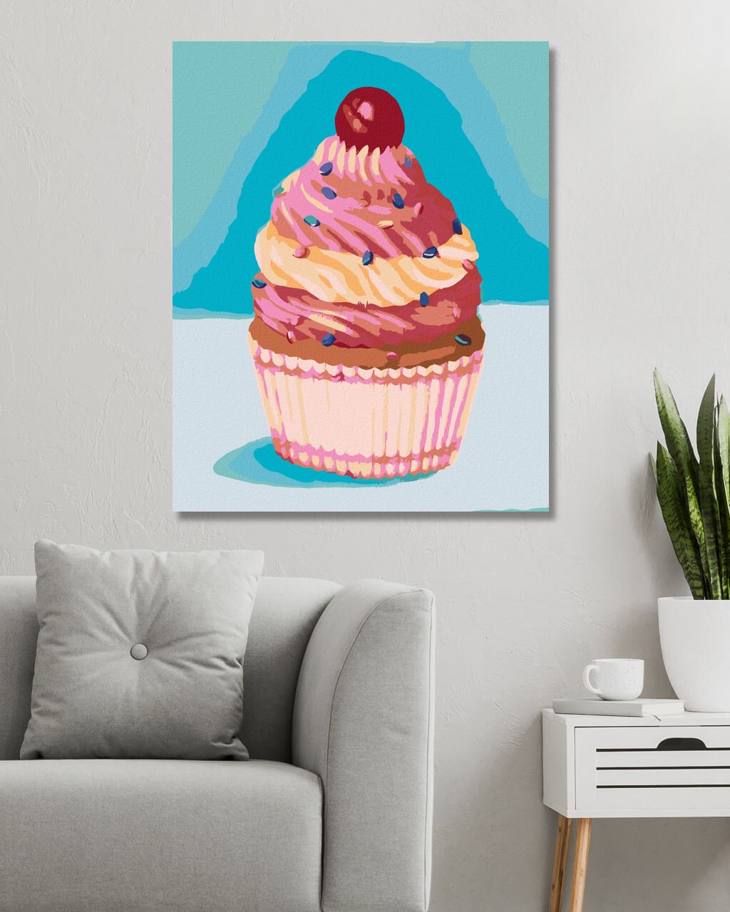 zuty Malování podle čísel - CUPCAKE S RŮŽOVÝM KRÉMEM (MYROSLAVA VOLOSCHUK) - Rozměr: 40x50 cm, Rámování: Varianta: vypnuté plátno na rám - obrázek 2