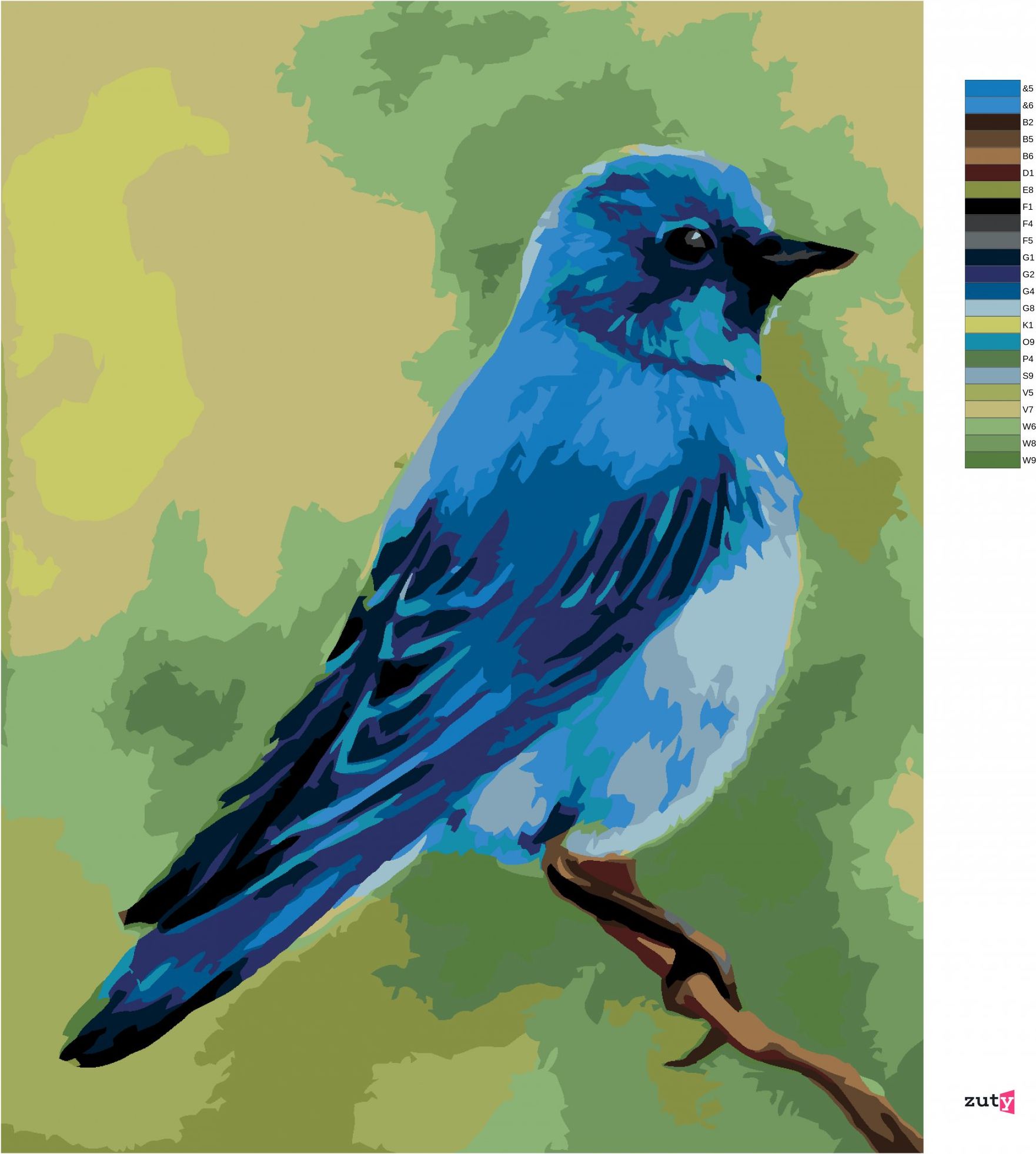 zuty Malování podle čísel - MODRÝ PTÁČEK 2 (MYROSLAVA VOLOSCHUK) - Rozměr: 40x50 cm, Rámování: Varianta: vypnuté plátno na rám - obrázek 2