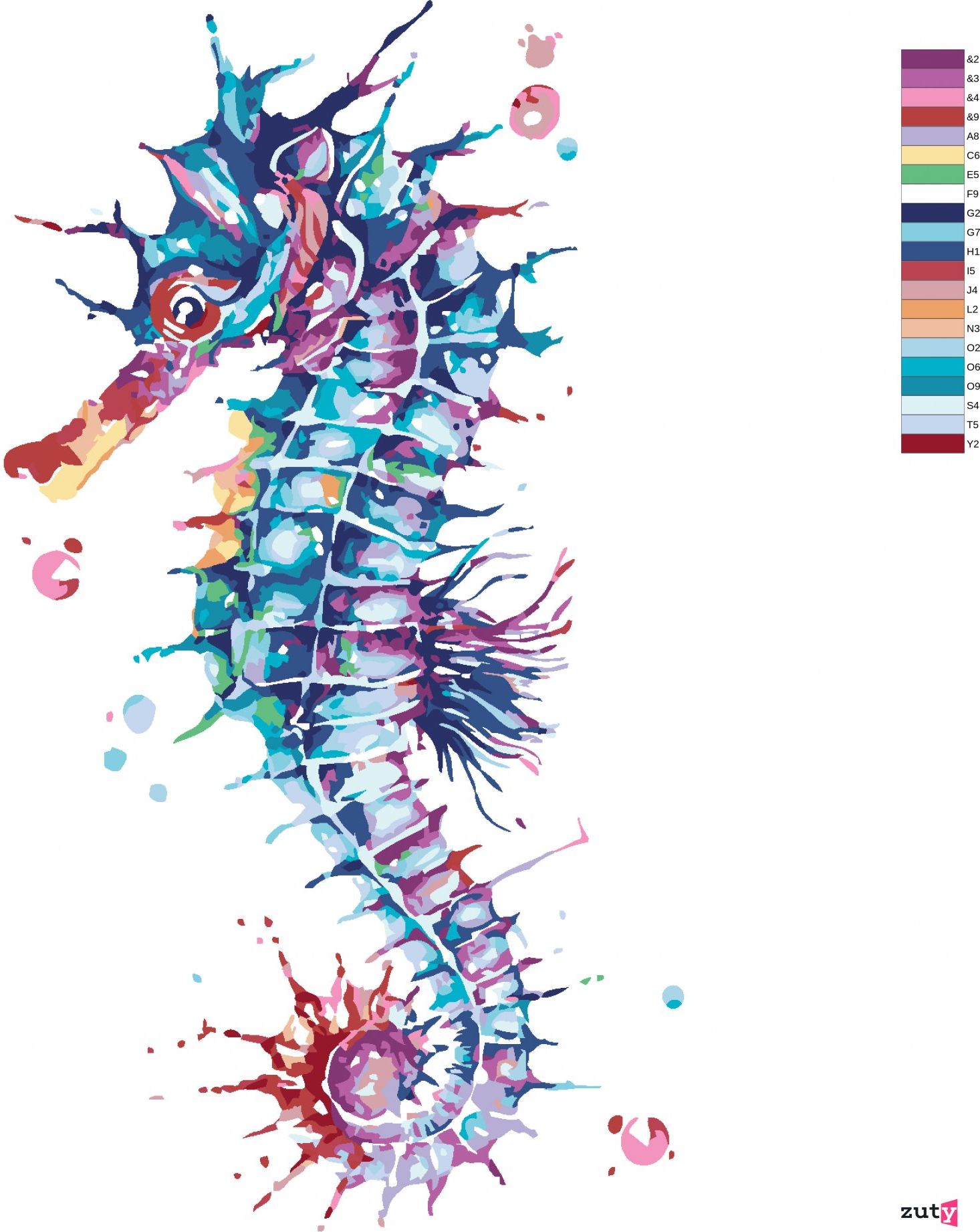 zuty Malování podle čísel - BAREVNÝ MOŘSKÝ KONÍK - Rozměr: 40x50 cm, Rámování: Varianta: bez rámu a bez vypnutí plátna - obrázek 2