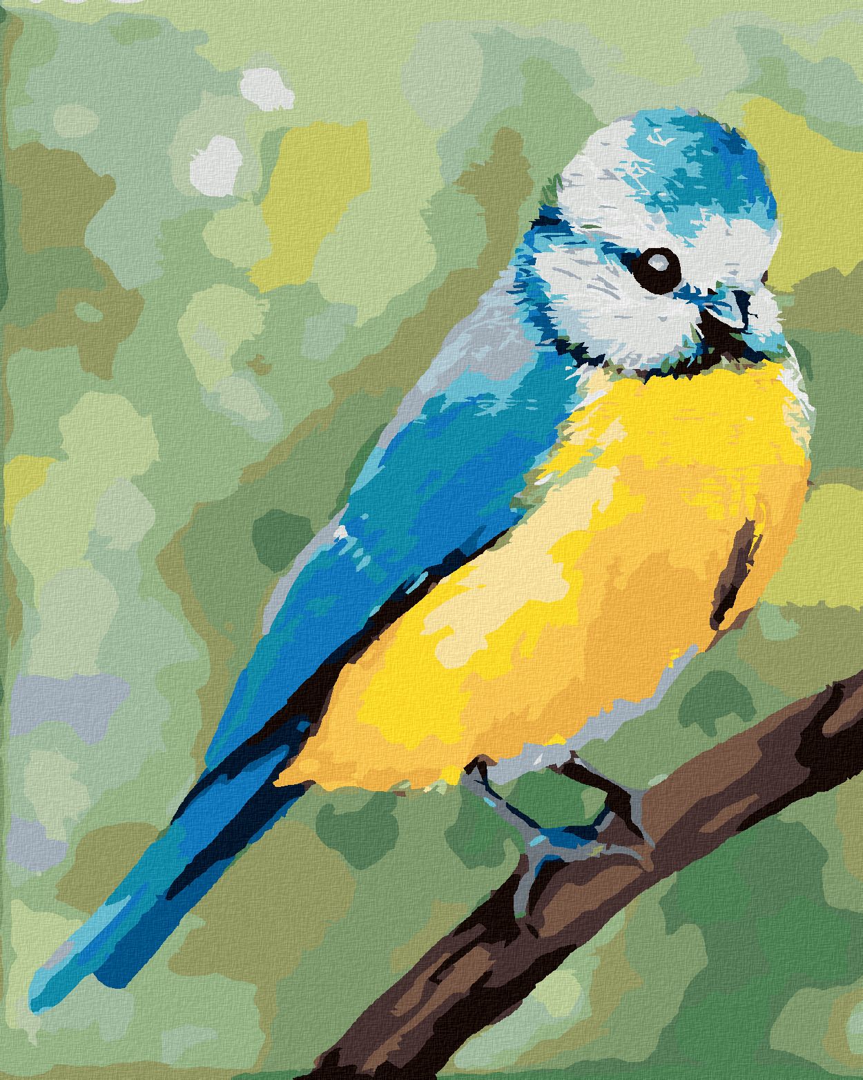 zuty Malování podle čísel - MODRÝ PTÁČEK SEDÍCÍ NA VĚTVIČCE(MYROSLAVA VOLOSCHUK) - Rozměr: 40x50 cm, Rámování: Varianta: bez rámu a bez vypnutí plátna - obrázek 1