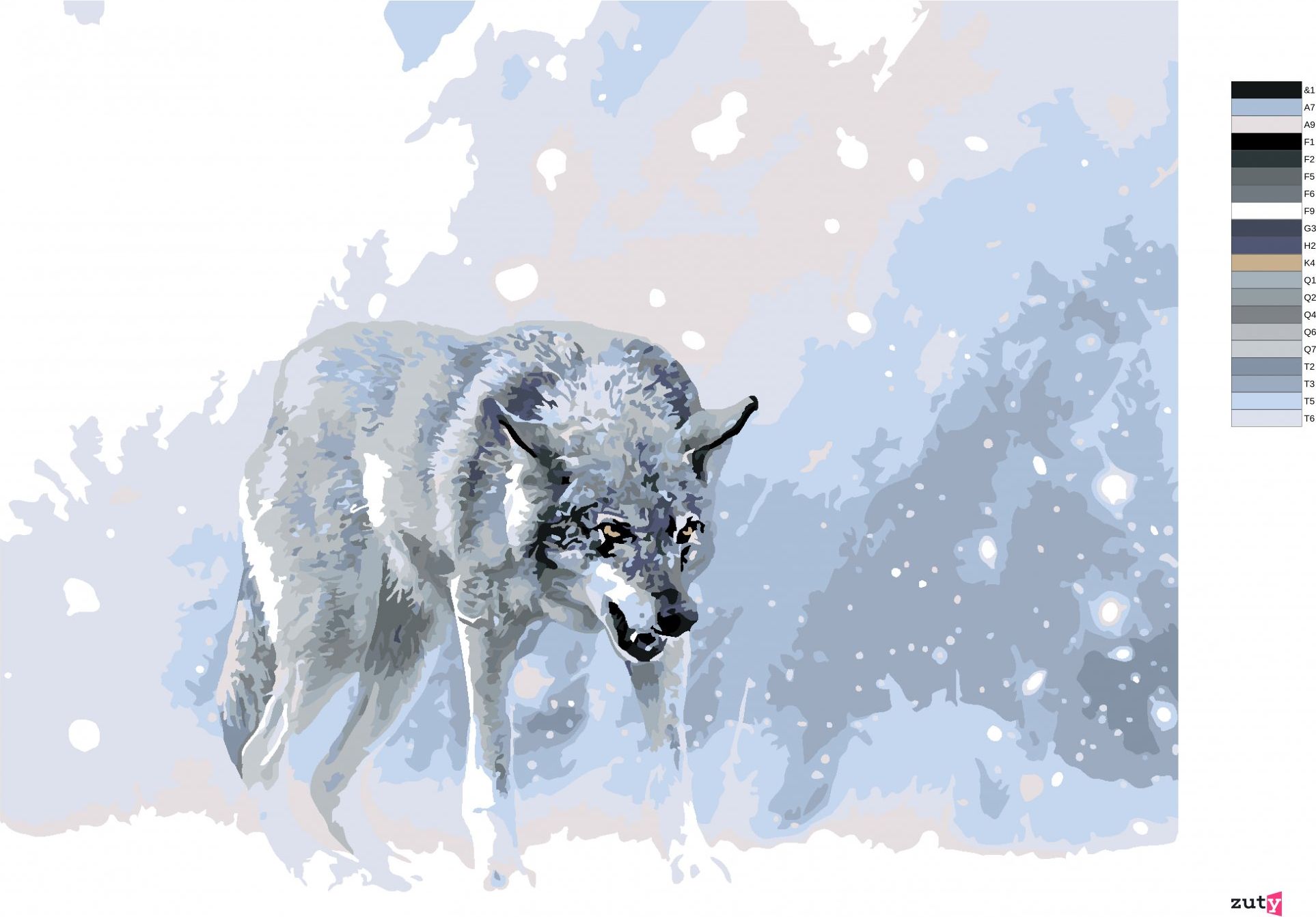zuty Malování podle čísel - ŠEDÝ VLK V ZIMNÍ KRAJINĚ - Rozměr: 40x50 cm, Rámování: Varianta: vypnuté plátno na rám - obrázek 6