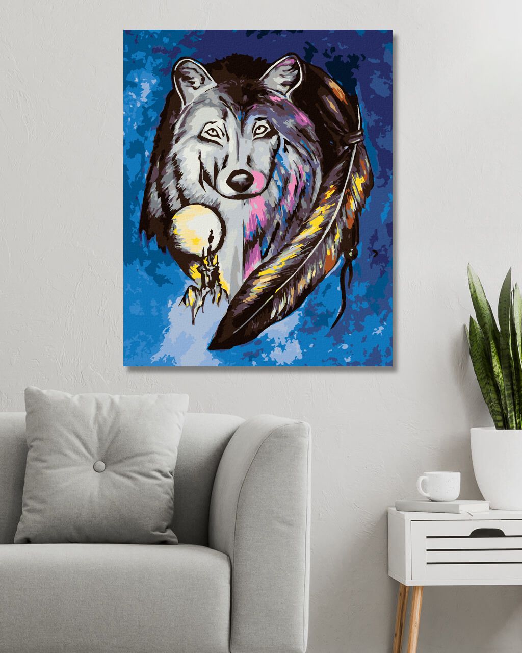 zuty Malování podle čísel - VLK S AMULETOVÝM PEŘÍM - Rozměr: 40x50 cm, Rámování: Varianta: vypnuté plátno na rám - obrázek 5