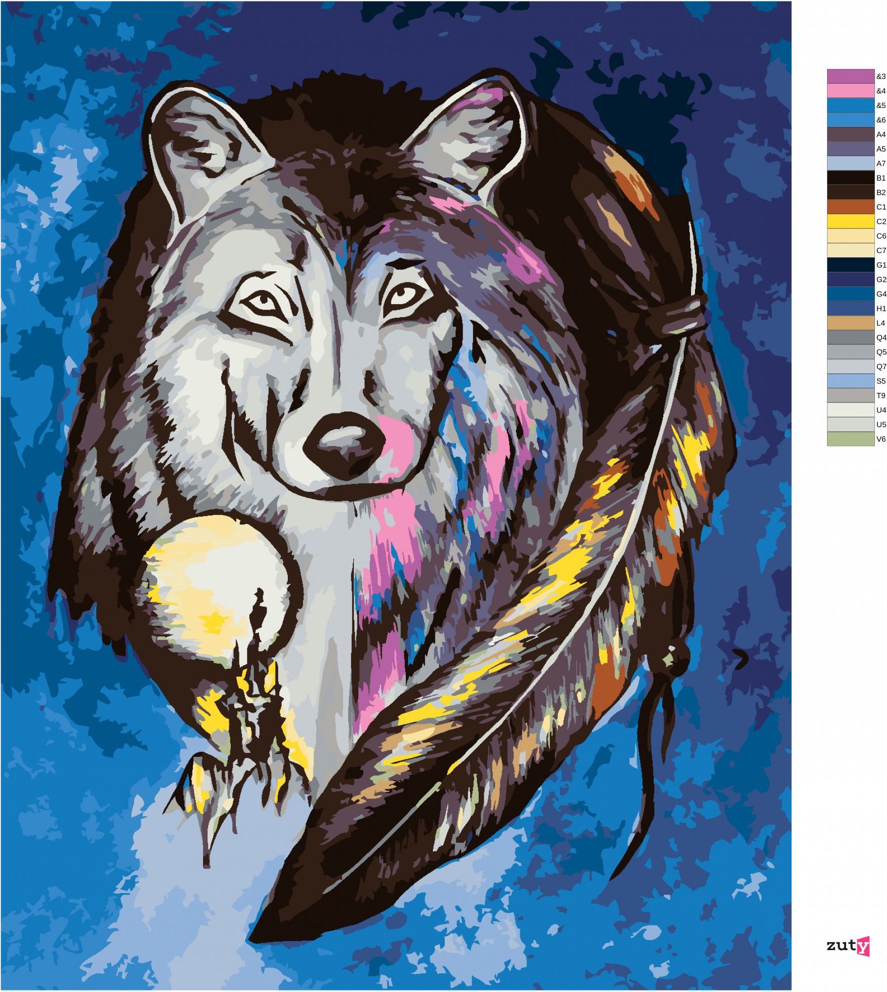 zuty Malování podle čísel - VLK S AMULETOVÝM PEŘÍM - Rozměr: 40x50 cm, Rámování: Varianta: vypnuté plátno na rám - obrázek 8