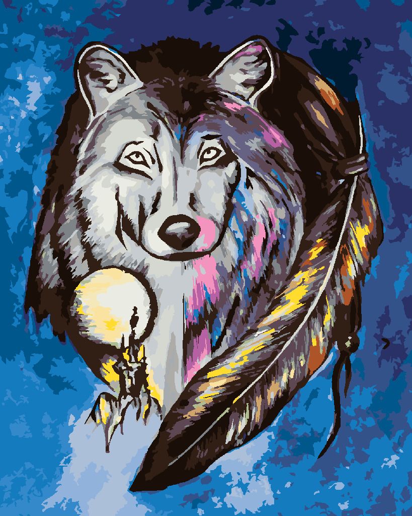 zuty Malování podle čísel - VLK S AMULETOVÝM PEŘÍM - Rozměr: 40x50 cm, Rámování: Varianta: vypnuté plátno na rám - obrázek 9