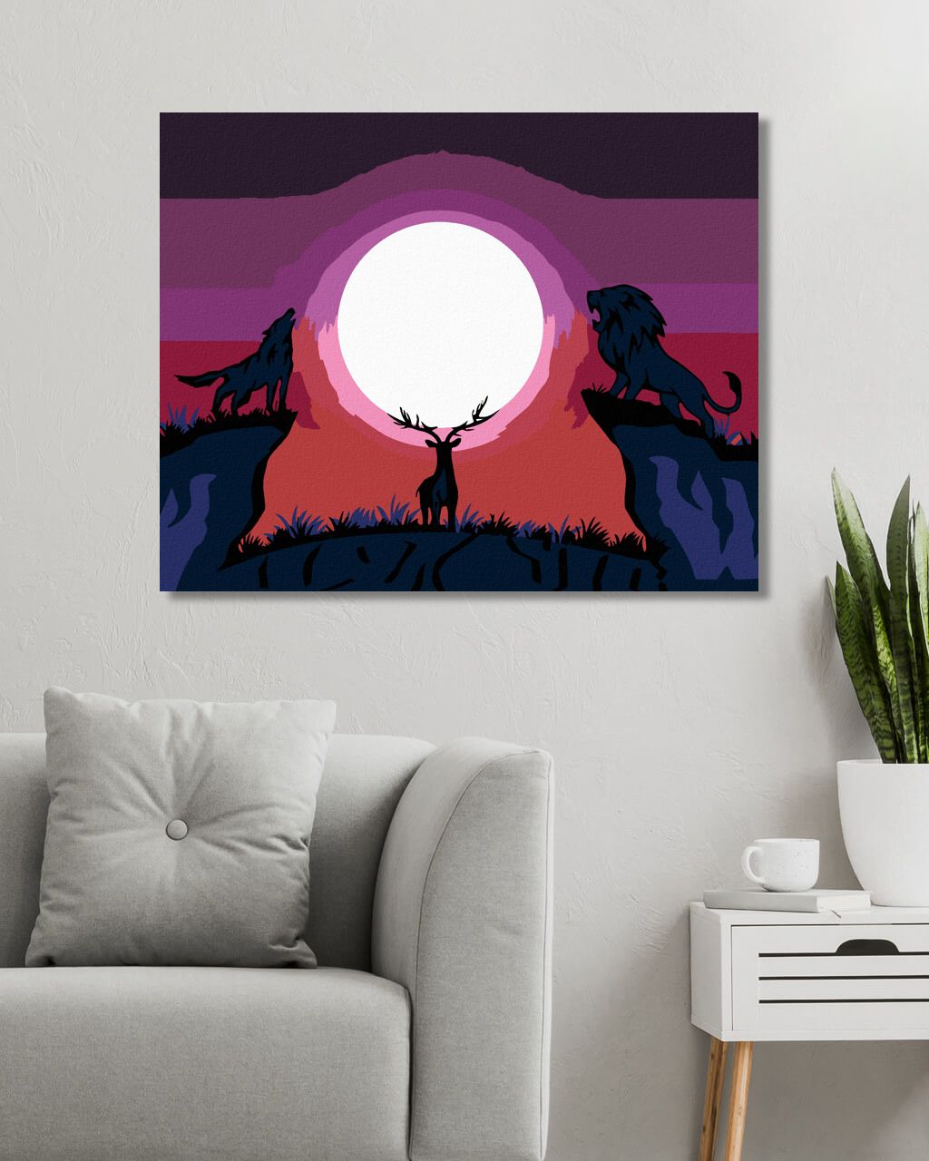 zuty Malování podle čísel - VLK S LVEM KOUKAJÍCÍ SE NA JELENA - Rozměr: 40x50 cm, Rámování: Varianta: vypnuté plátno na rám - obrázek 2