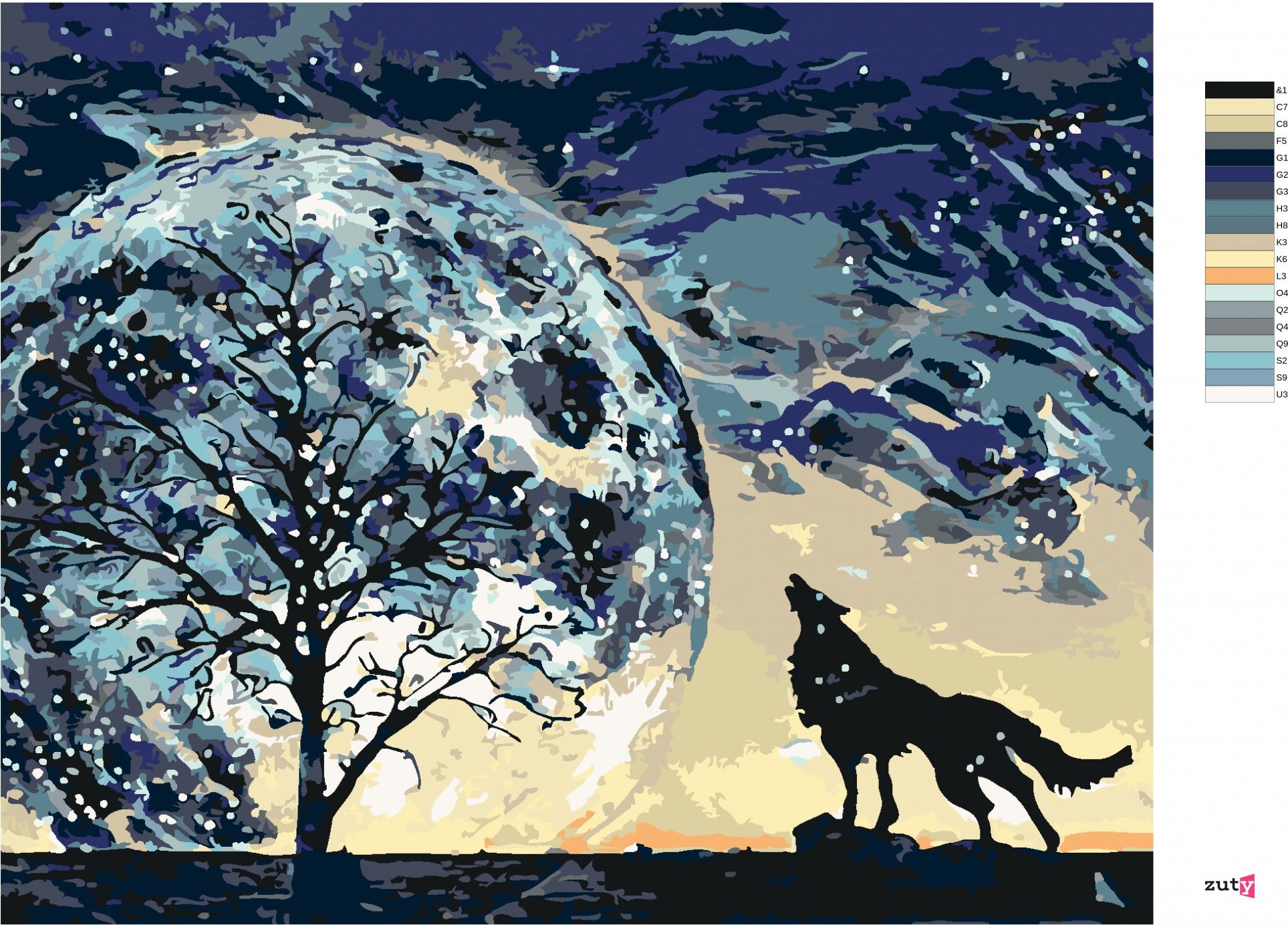 zuty Malování podle čísel - VYTÍ VLKA NA PLANETU - Rozměr: 40x50 cm, Rámování: Varianta: vypnuté plátno na rám - obrázek 7