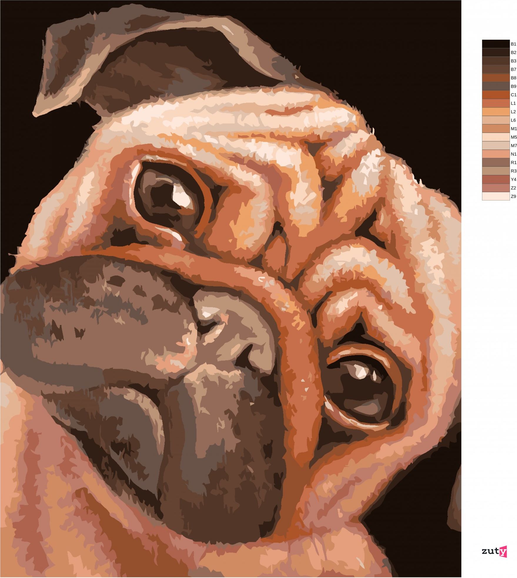 zuty Malování podle čísel - HNĚDÝ MOPSÍK (MYROSLAVA VOLOSCHUK) - Rozměr: 40x50 cm, Rámování: Varianta: vypnuté plátno na rám - obrázek 5