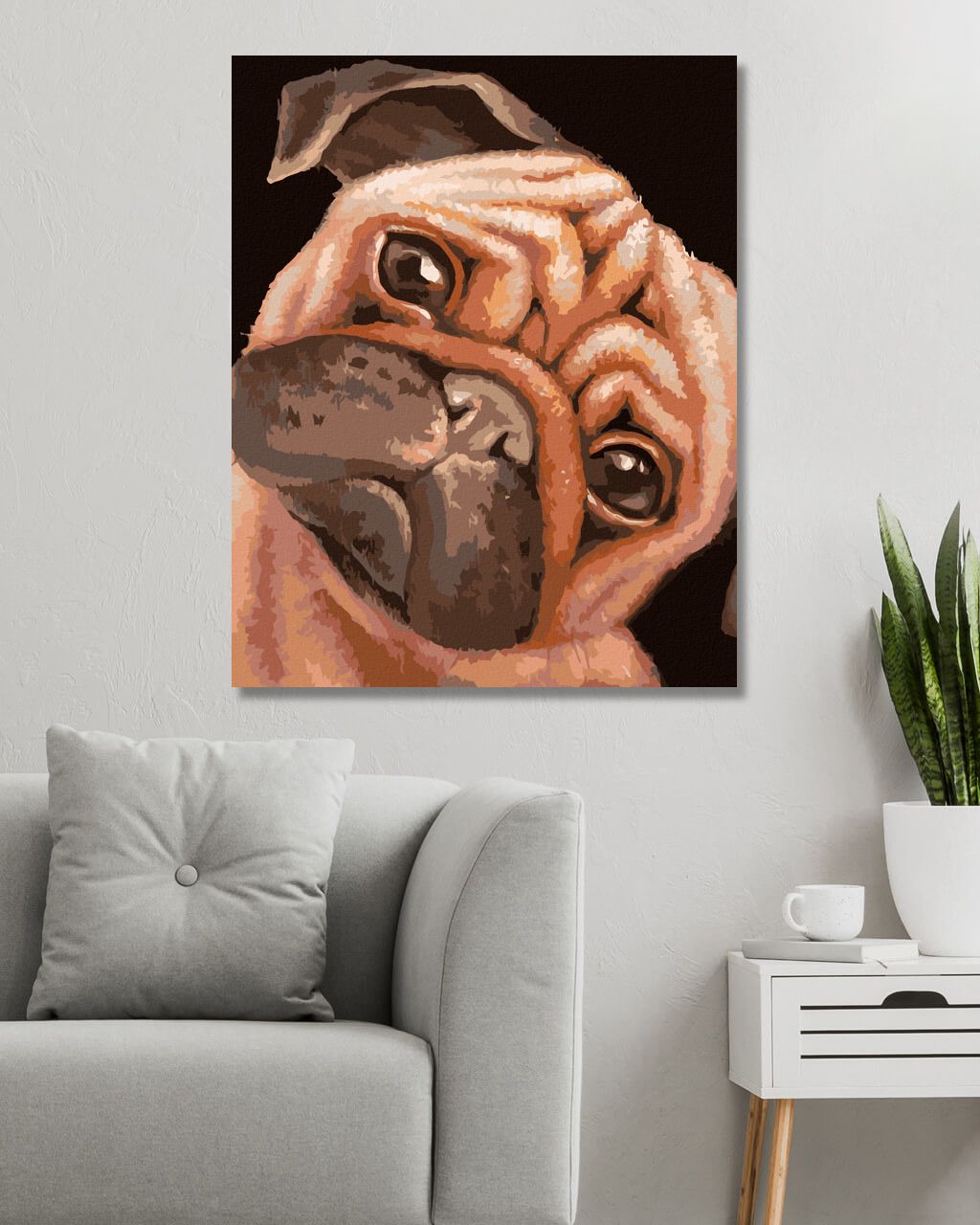 zuty Malování podle čísel - HNĚDÝ MOPSÍK (MYROSLAVA VOLOSCHUK) - Rozměr: 40x50 cm, Rámování: Varianta: vypnuté plátno na rám - obrázek 6