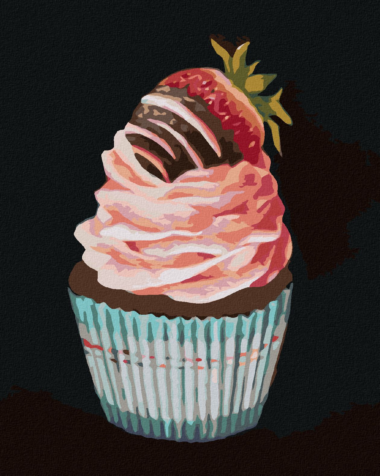 zuty Malování podle čísel - CUPCAKE S JAHODOU (MYROSLAVA VOLOSCHUK) - Rozměr: 40x50 cm, Rámování: Varianta: vypnuté plátno na rám - obrázek 1