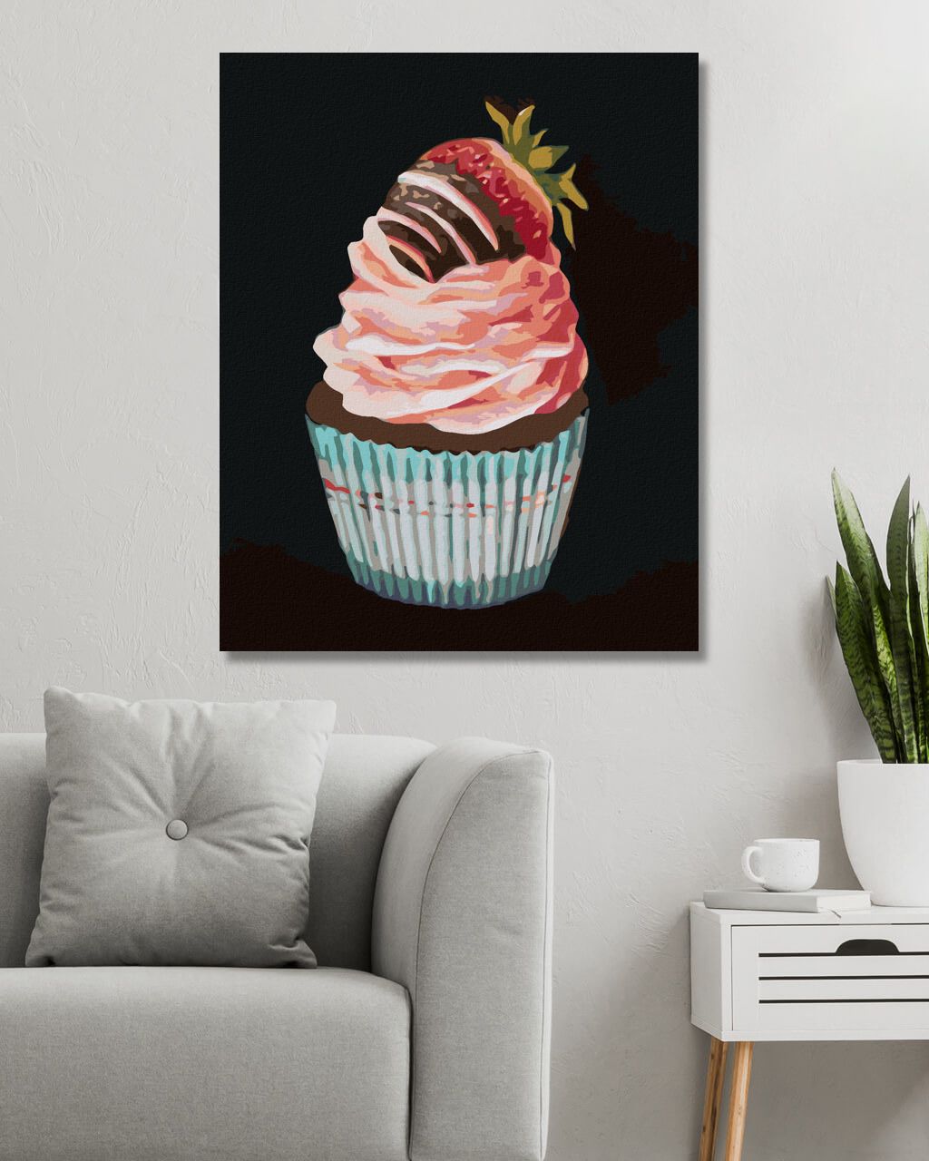 zuty Malování podle čísel - CUPCAKE S JAHODOU (MYROSLAVA VOLOSCHUK) - Rozměr: 40x50 cm, Rámování: Varianta: vypnuté plátno na rám - obrázek 2