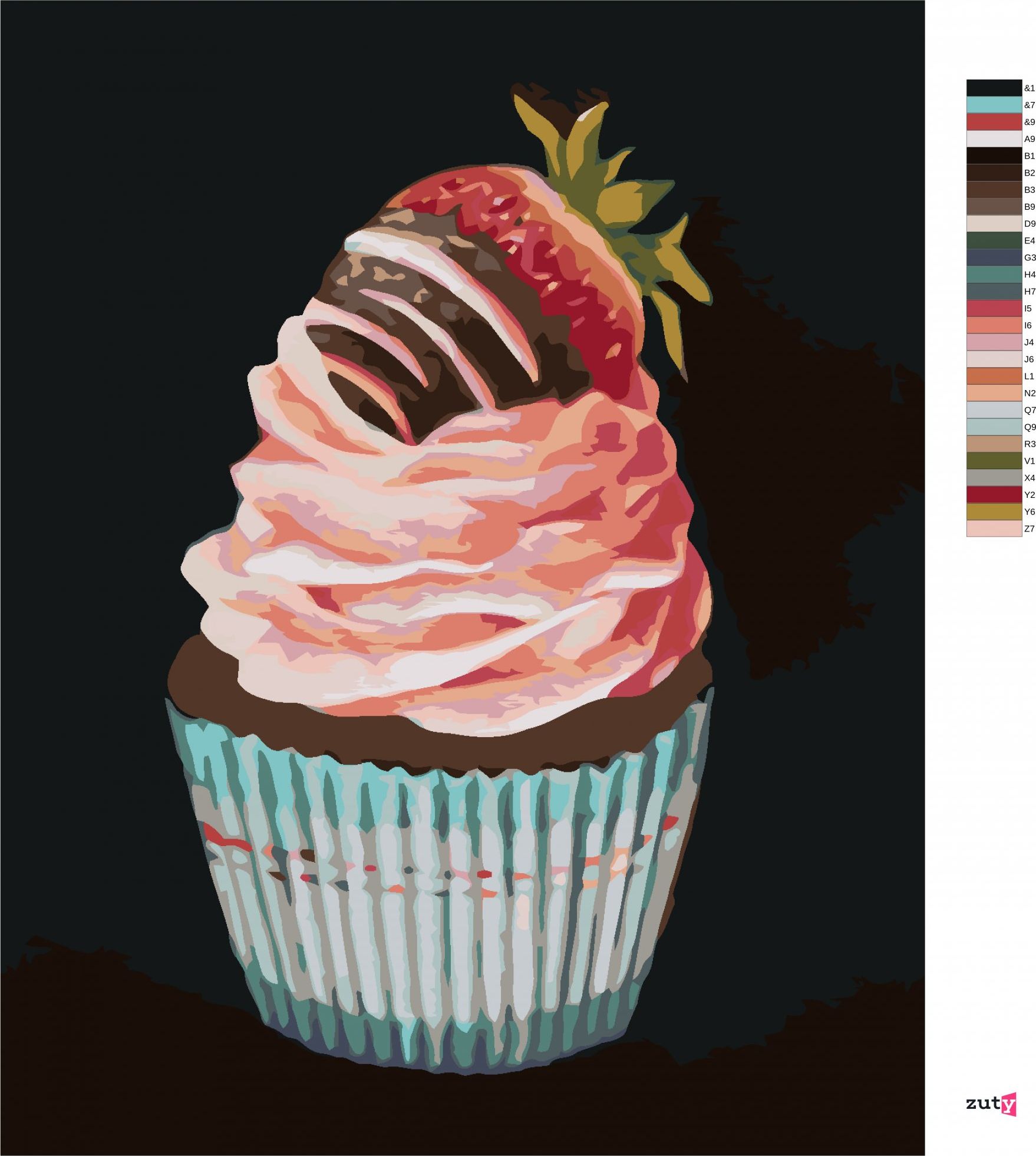 zuty Malování podle čísel - CUPCAKE S JAHODOU (MYROSLAVA VOLOSCHUK) - Rozměr: 40x50 cm, Rámování: Varianta: vypnuté plátno na rám - obrázek 3