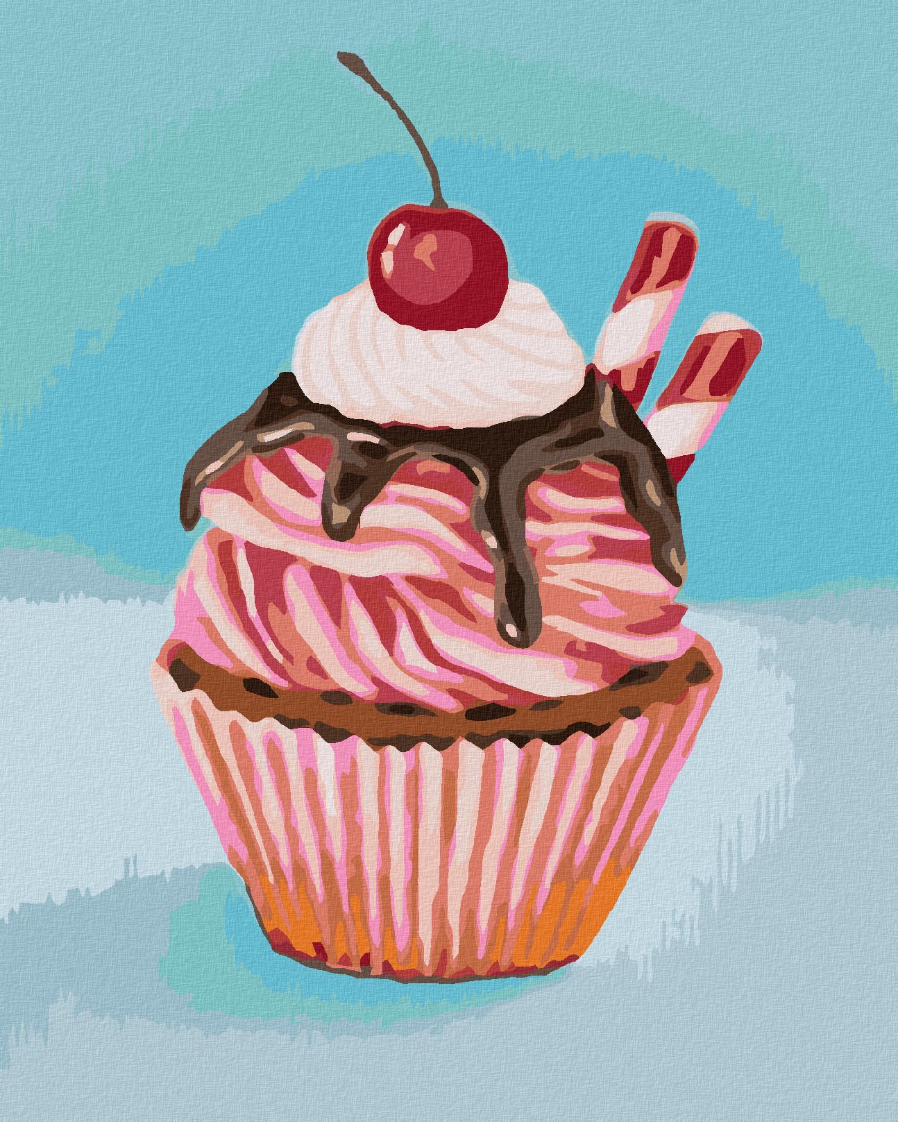 zuty Malování podle čísel - JAHODOVÝ CUPCAKE S LÉKOŘICOVOU TYČINKOU (MYROSLAVA VOLOSCHUK) - Rozměr: 40x50 cm, Rámování: Varianta: vypnuté plátno na rám - obrázek 1