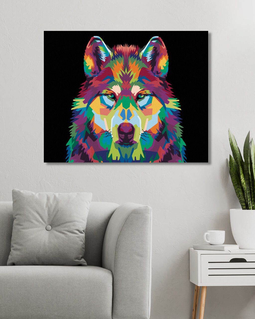 zuty Malování podle čísel - BAREVNÁ HLAVA VLKA - Rozměr: 40x50 cm, Rámování: Varianta: vypnuté plátno na rám - obrázek 2