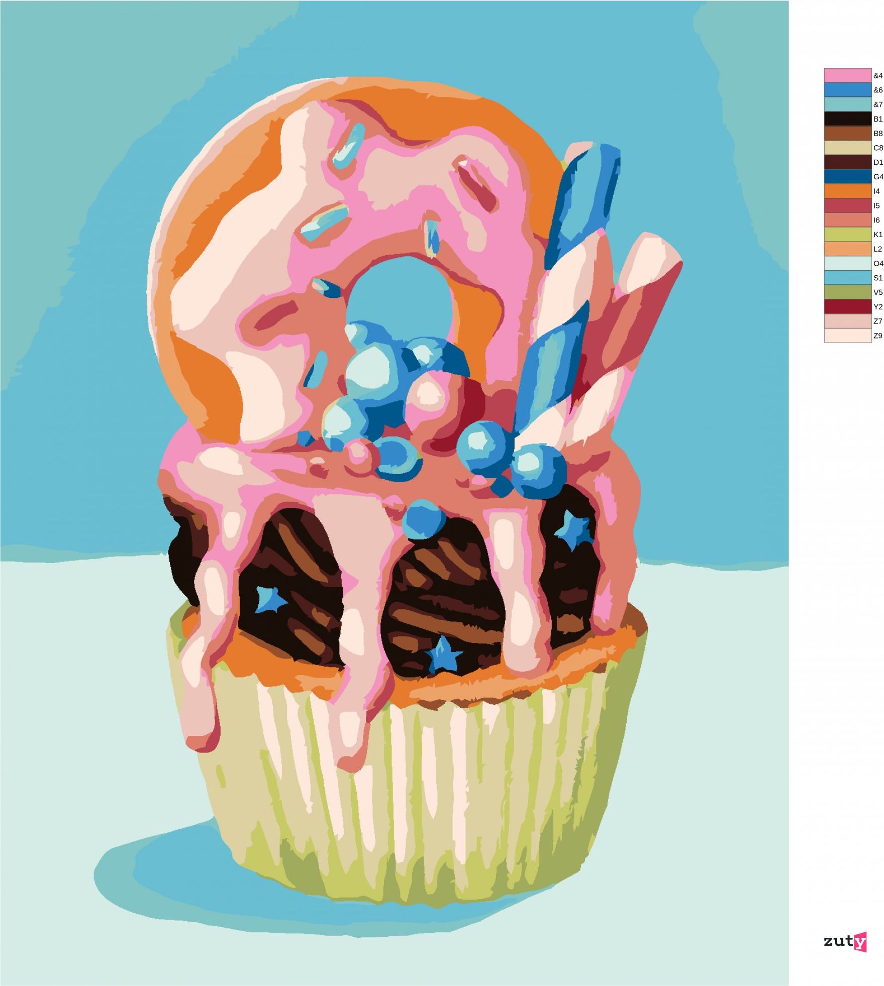 zuty Malování podle čísel - CUPCAKE S DONUTEM (MYROSLAVA VOLOSCHUK) - Rozměr: 40x50 cm, Rámování: Varianta: vypnuté plátno na rám - obrázek 8