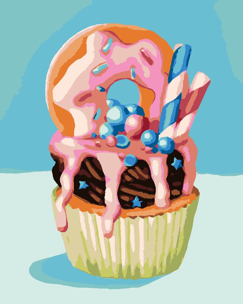 zuty Malování podle čísel - CUPCAKE S DONUTEM (MYROSLAVA VOLOSCHUK) - Rozměr: 40x50 cm, Rámování: Varianta: vypnuté plátno na rám - obrázek 9