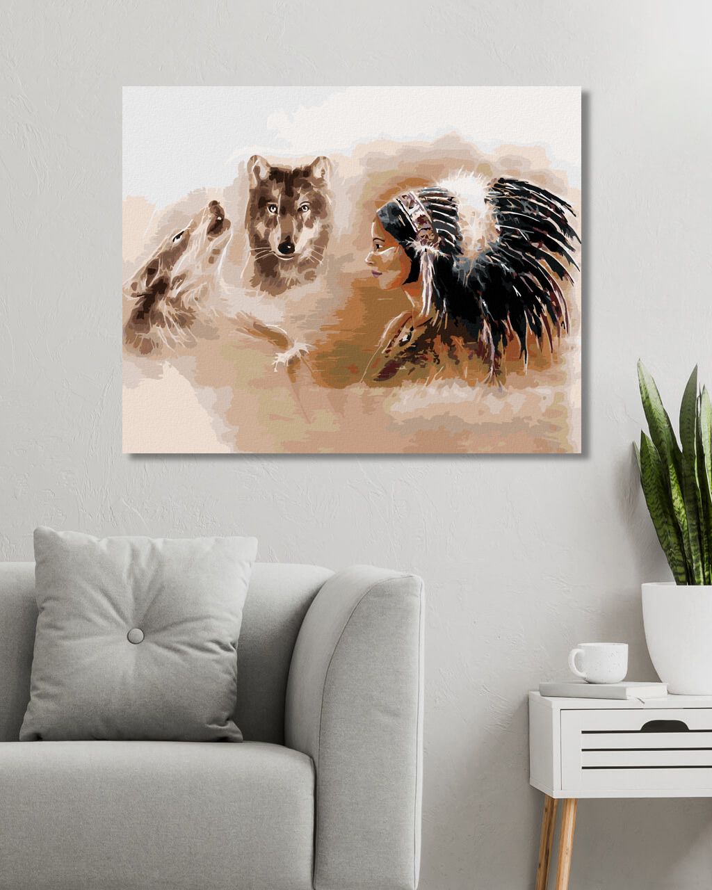 zuty Malování podle čísel - DVA VLCI A INDIÁNKA - Rozměr: 40x50 cm, Rámování: Varianta: vypnuté plátno na rám - obrázek 4