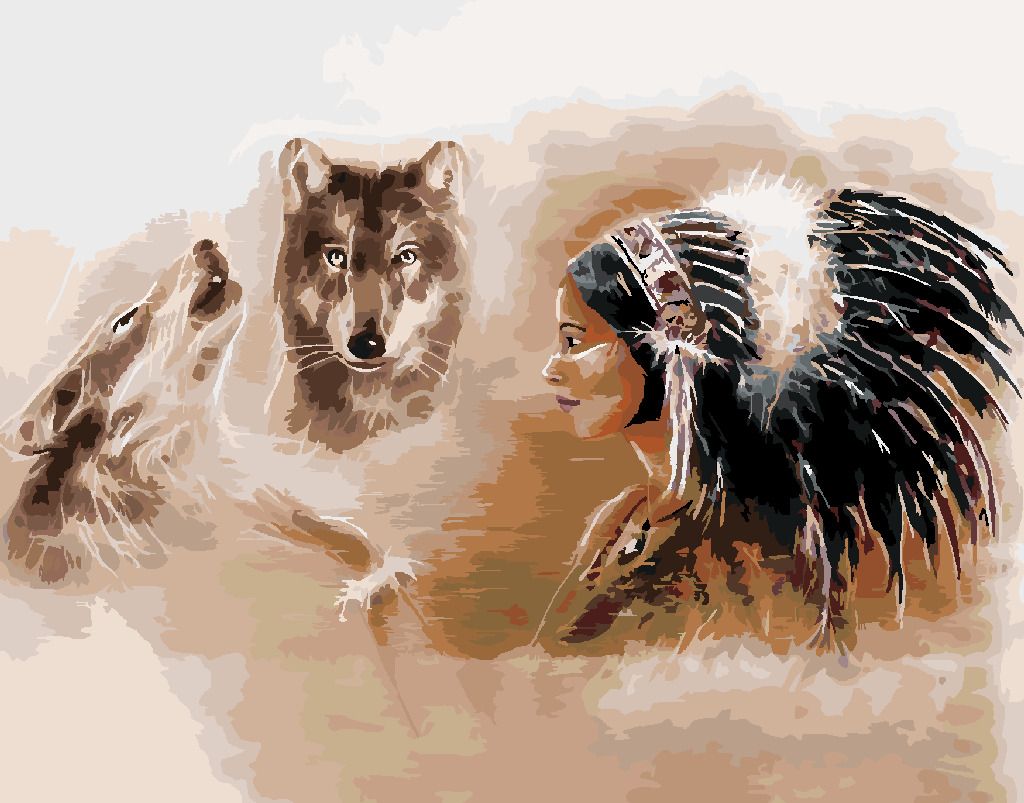 zuty Malování podle čísel - DVA VLCI A INDIÁNKA - Rozměr: 40x50 cm, Rámování: Varianta: vypnuté plátno na rám - obrázek 9