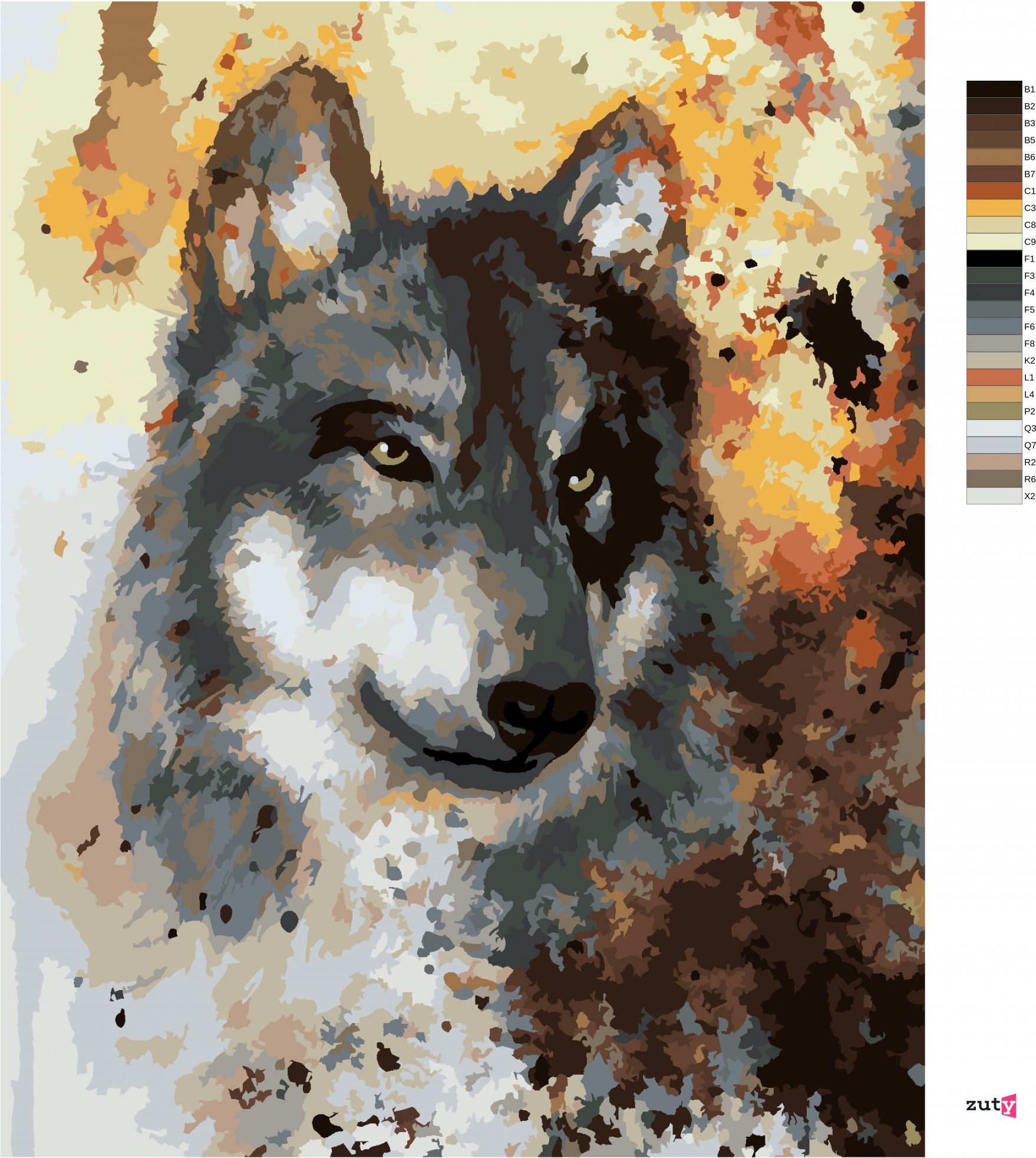 zuty Malování podle čísel - VLK NA HNĚDÉM POZADÍ - Rozměr: 40x50 cm, Rámování: Varianta: vypnuté plátno na rám - obrázek 2