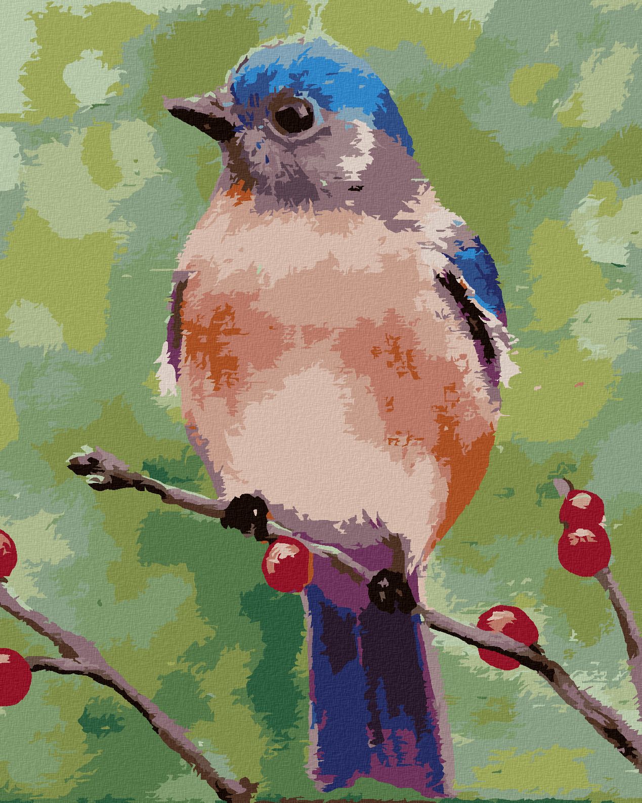 zuty Malování podle čísel - MODRÝ PTÁČEK NA VĚTVIČCE (MYROSLAVA VOLOSCHUK) - Rozměr: 40x50 cm, Rámování: Varianta: bez rámu a bez vypnutí plátna - obrázek 1