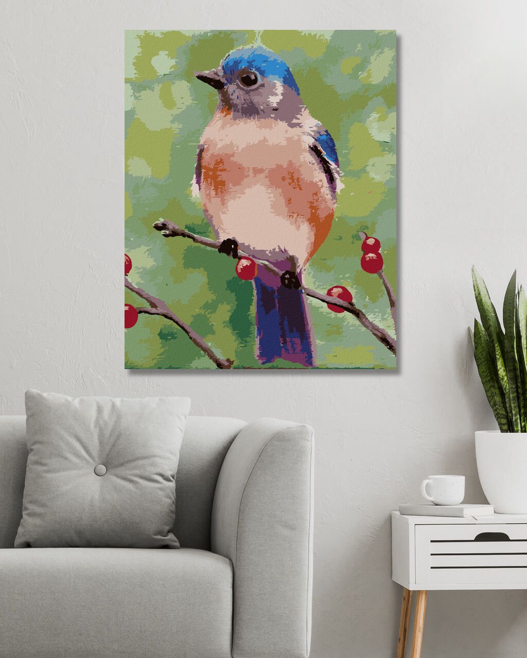 zuty Malování podle čísel - MODRÝ PTÁČEK NA VĚTVIČCE (MYROSLAVA VOLOSCHUK) - Rozměr: 40x50 cm, Rámování: Varianta: bez rámu a bez vypnutí plátna - obrázek 7