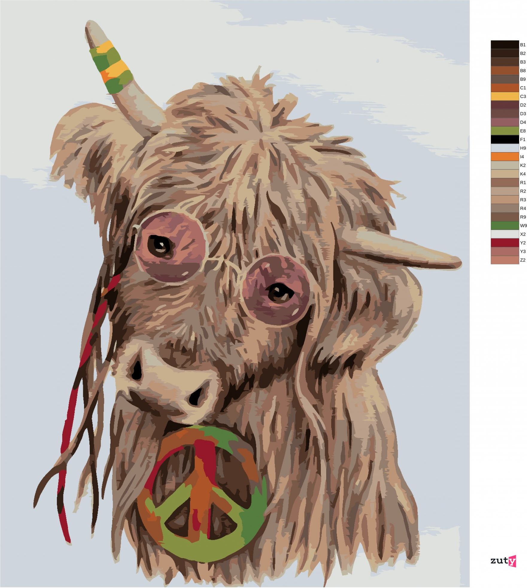 zuty Malování podle čísel - HIPPIE KRÁVA (MYROSLAVA VOLOSCHUK) - Rozměr: 40x50 cm, Rámování: Varianta: vypnuté plátno na rám - obrázek 4